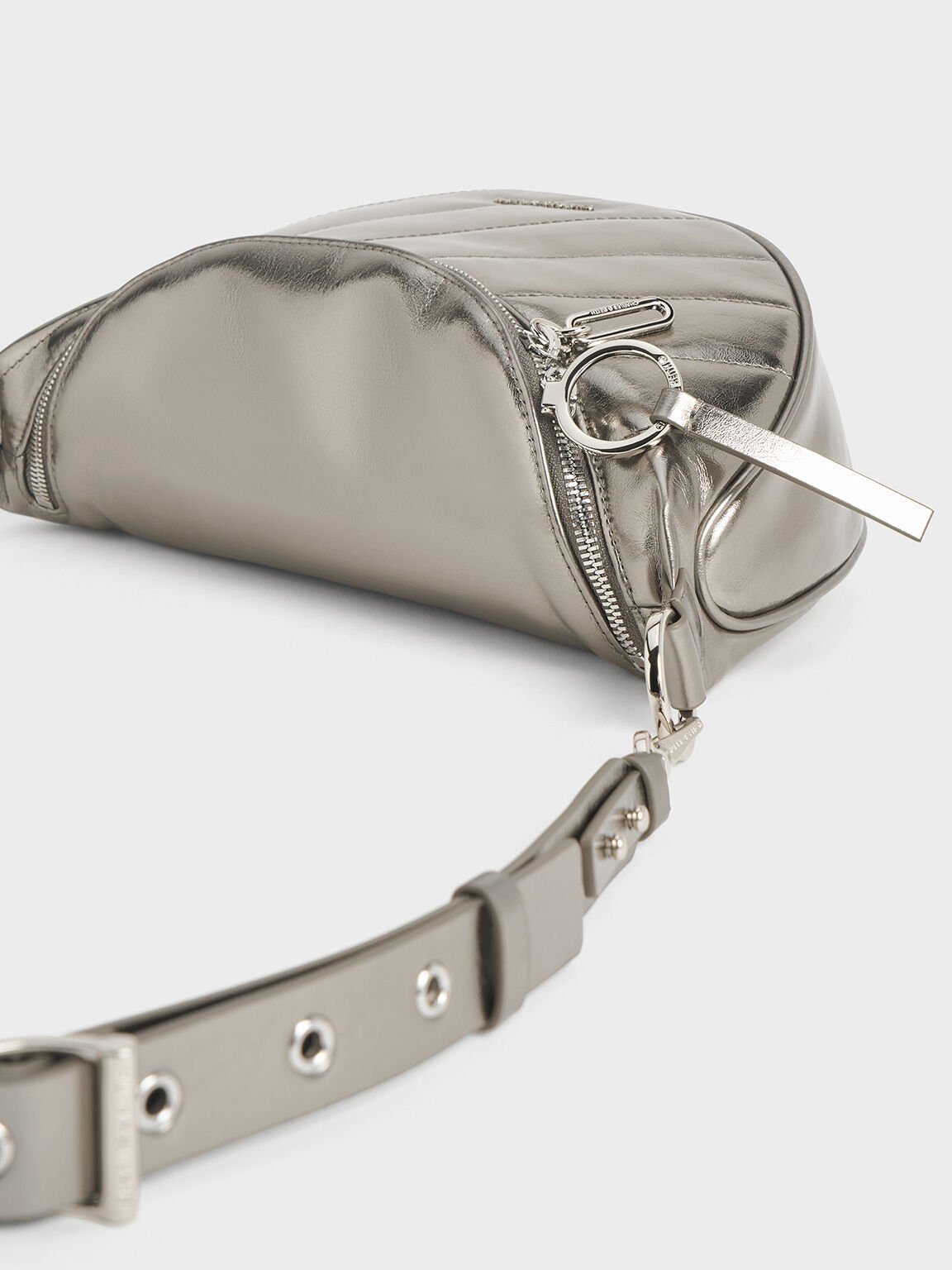 Philomena Metallic Half-Moon Crossbody Bag, Pewter, hi-res