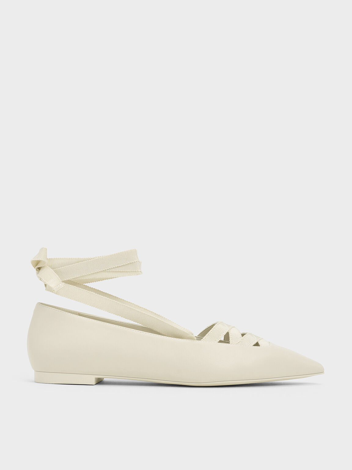 Pointed-Toe Tie-Around Ballet Flats, Chalk, hi-res