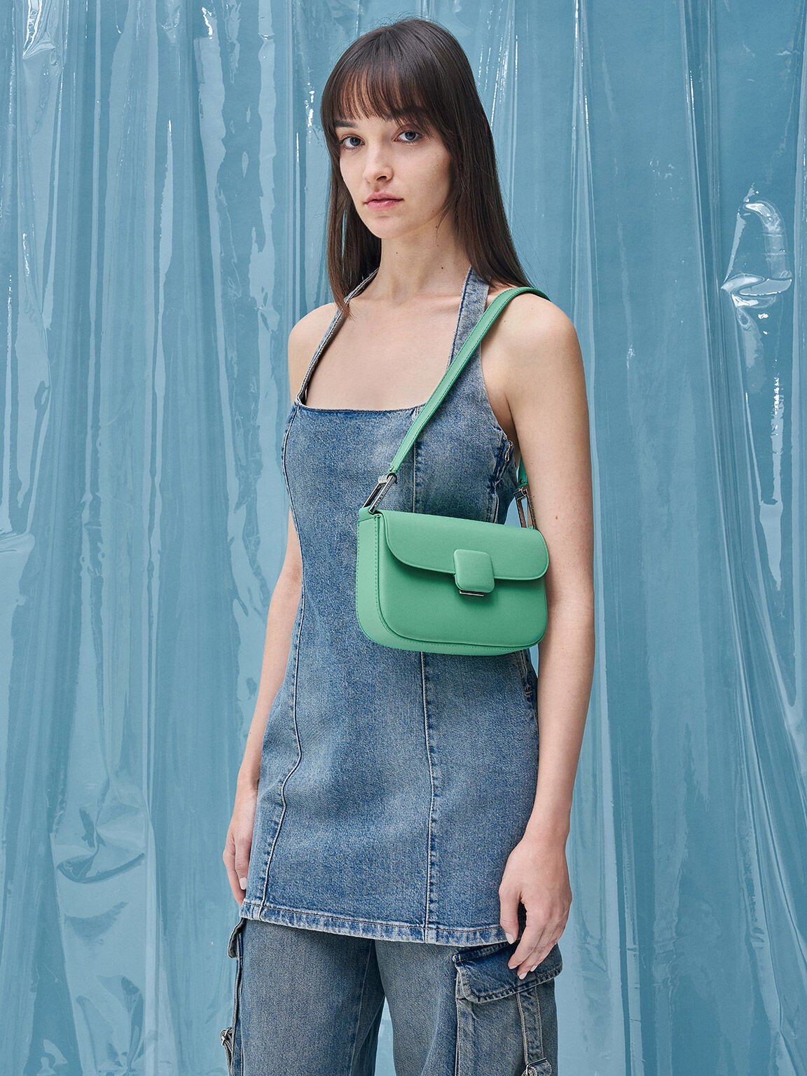 Koa Square Push-Lock Shoulder Bag, Green, hi-res