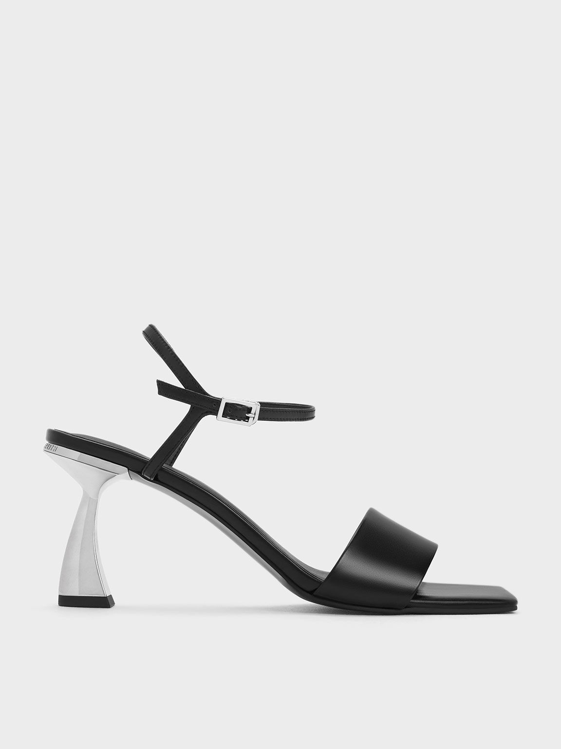 Black Open Toe Curved Heel Sandals - CHARLES & KEITH FR