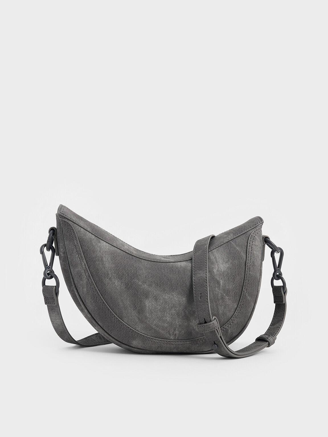 Bolso saddle asimétrico de denim, Gris oscuro, hi-res