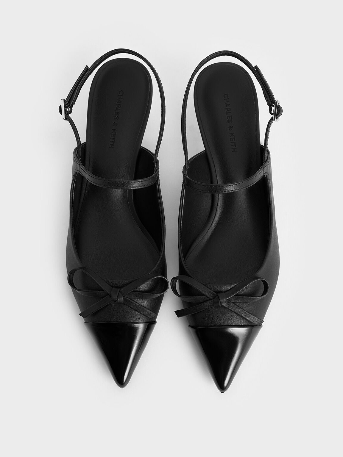 Bow Cap-Toe Kitten-Heel Slingback Pumps, Black, hi-res