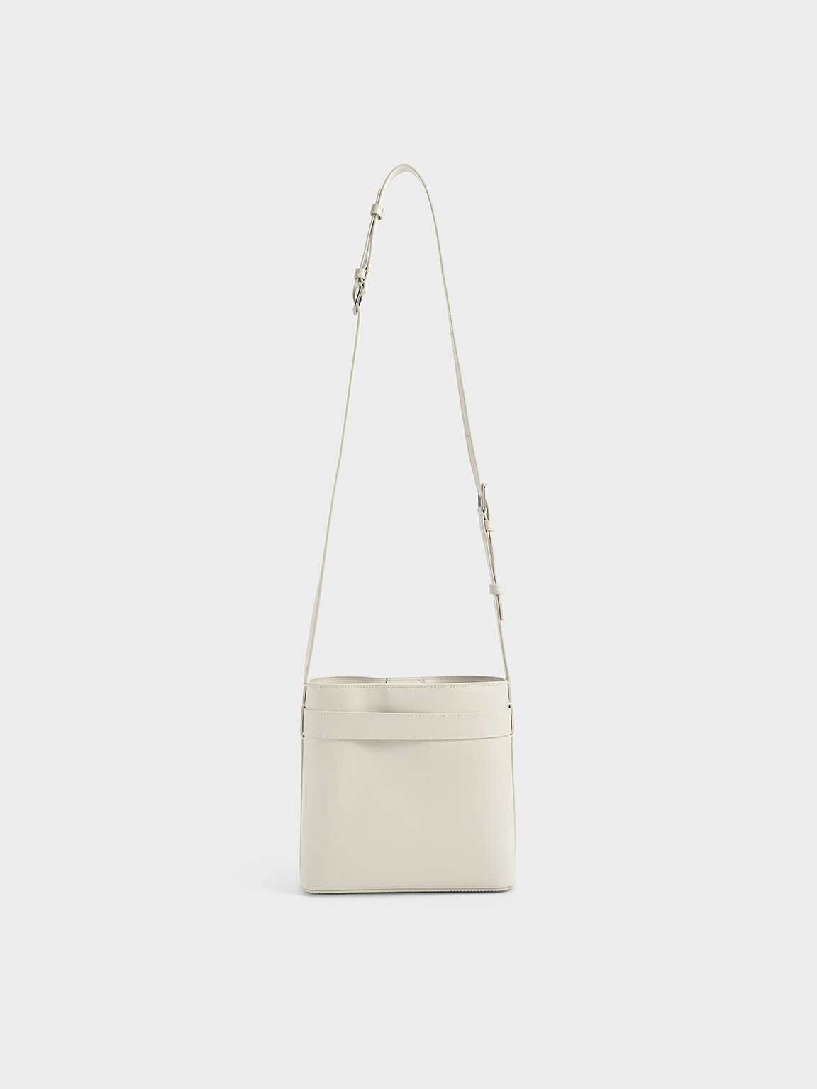 Gabine Leather Belted Bucket Bag, White, hi-res