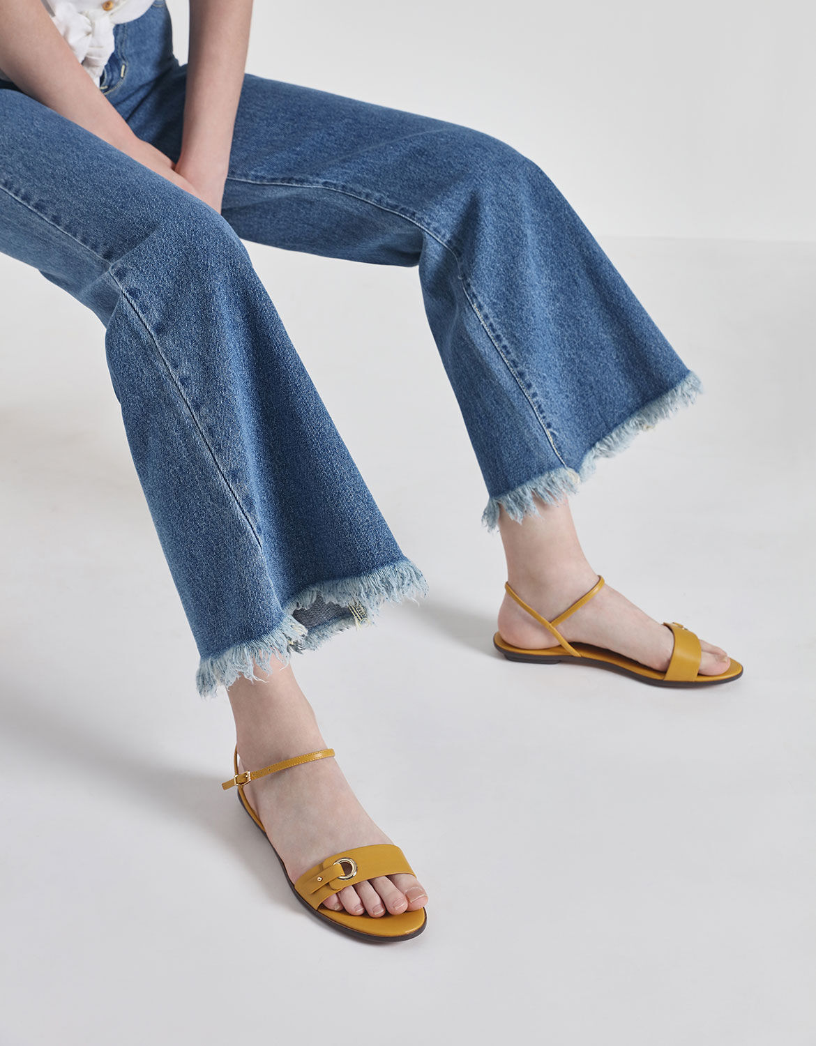 yellow flats with ankle strap