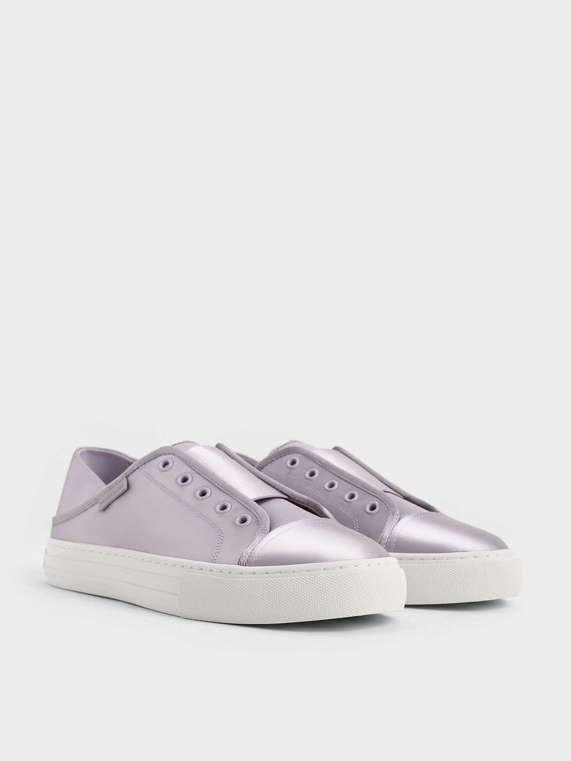 Satin Slip-On Sneakers, Lilac, hi-res