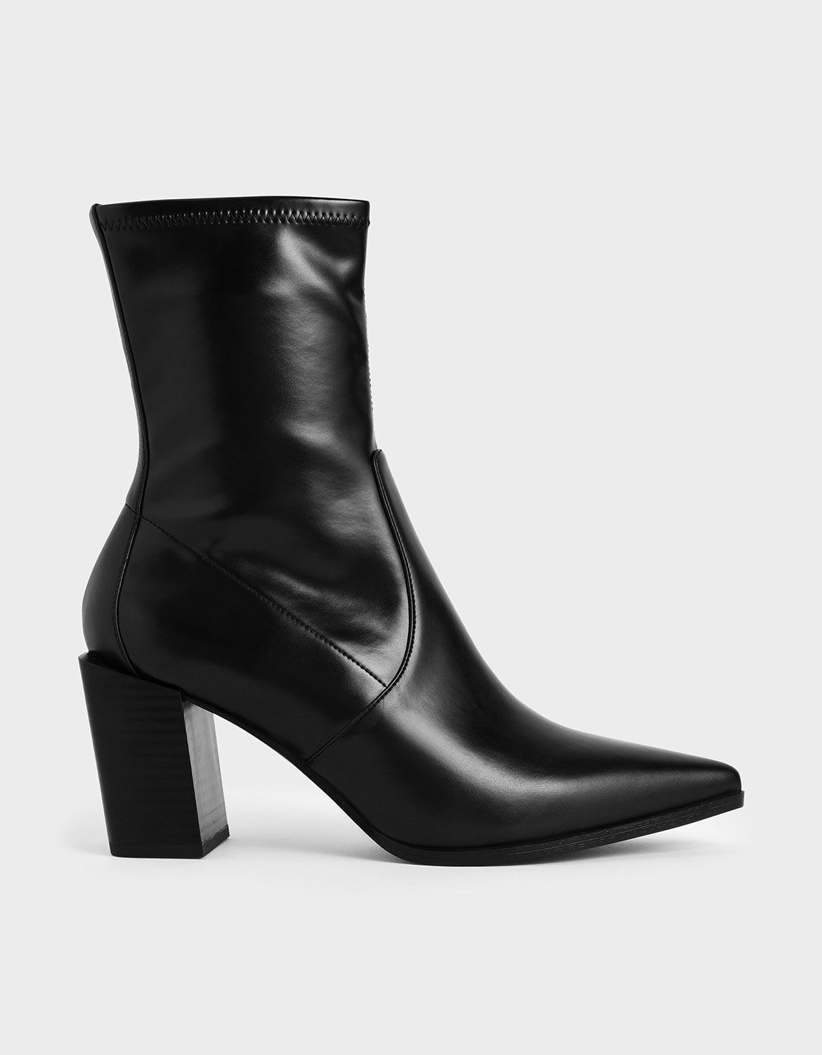 black stacked heel booties