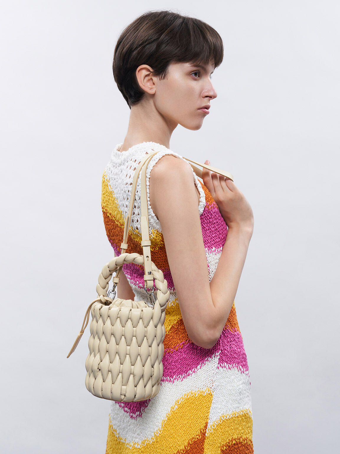 Bia Woven Bucket Bag, Beige, hi-res