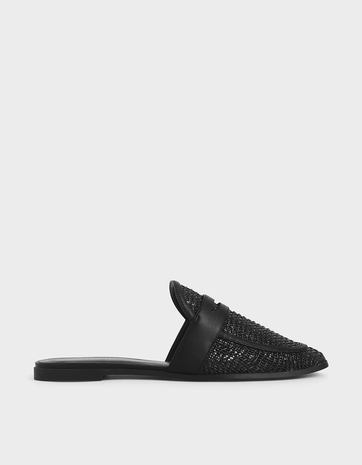 Black Woven Penny Loafer Mules 