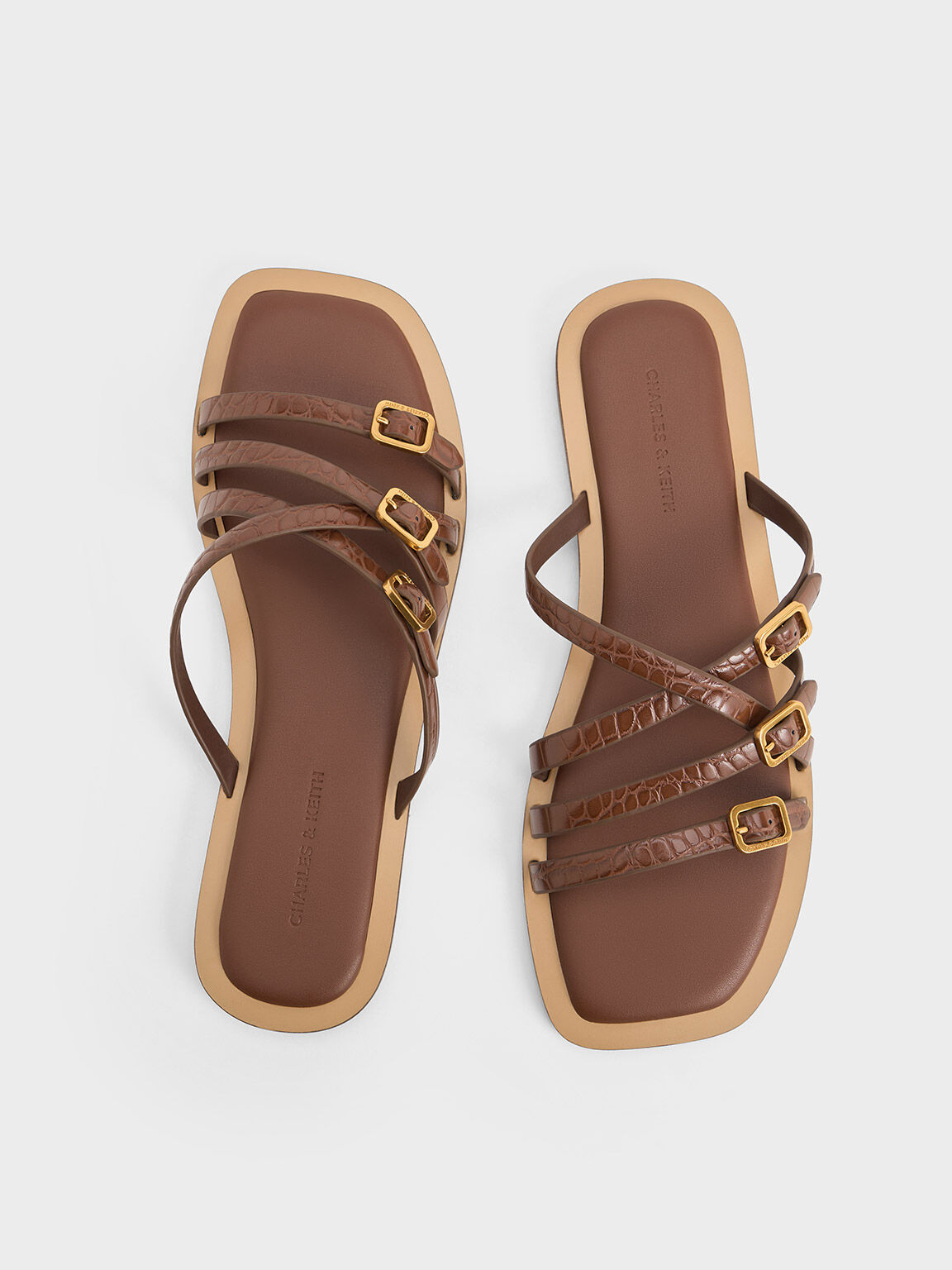 Belted croc-effect leather thong sandals in brown - Toteme | Mytheresa