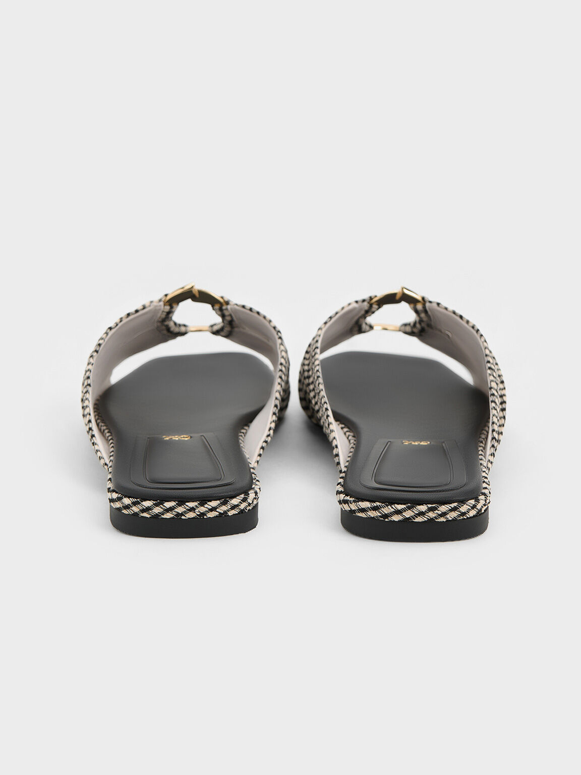 Checkered Ruched Oval-Accent Slide Sandals, Multi, hi-res
