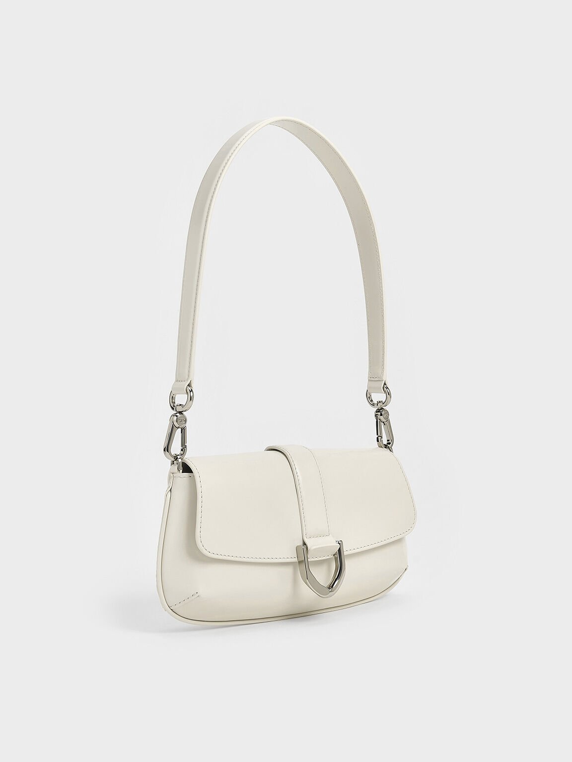 Bolso alargado Gabine de cuero, Blanco, hi-res