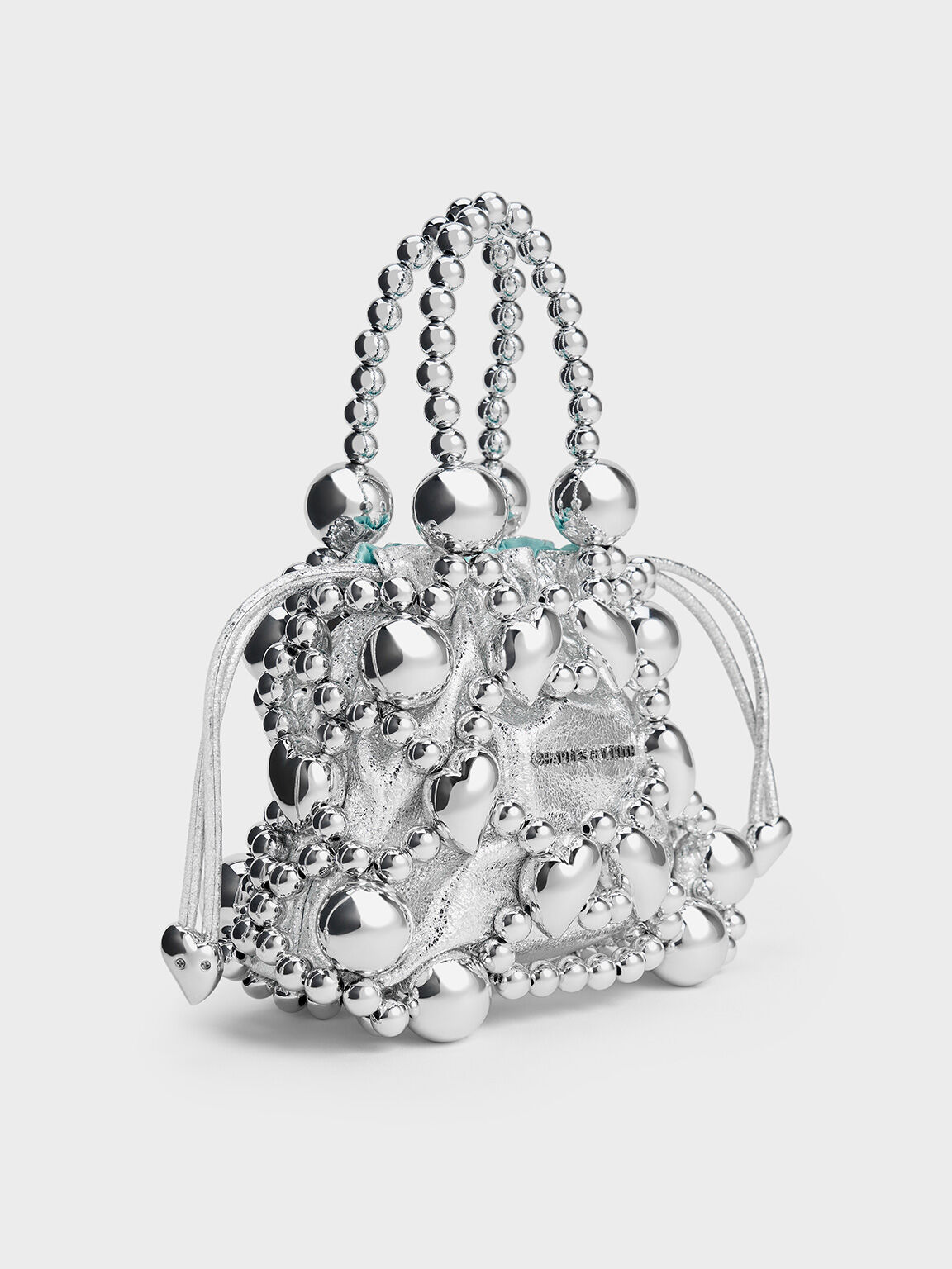 Coffret cadeau : sac à main avec poignéeen perles métallisées, Argent, hi-res