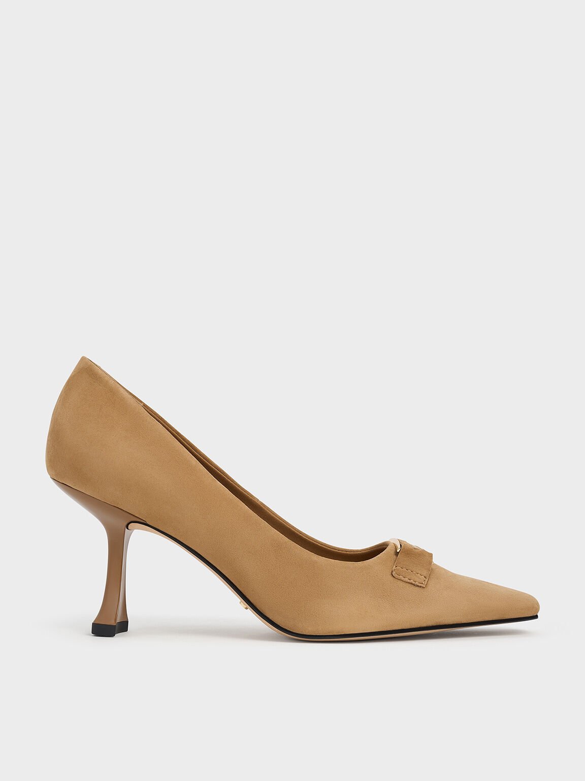 Suede Sculptural-Heel Square-Toe Pumps, Caramel, hi-res