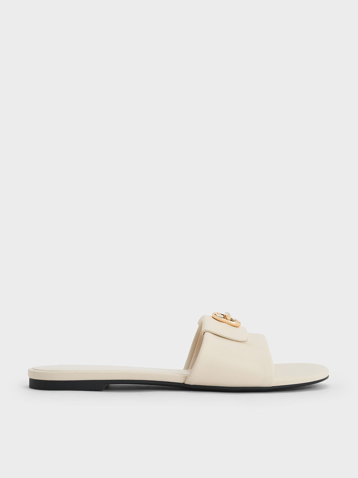 Sandalias slip-on con acento metálico, Blanco tiza, hi-res