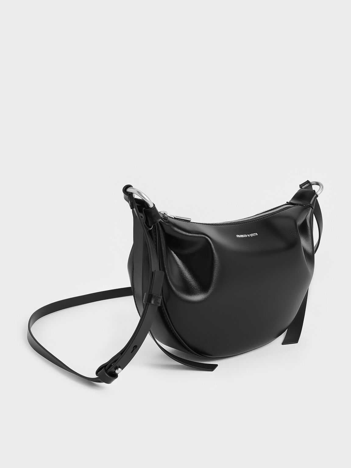 Sac porté épaule demi-lune Caia, Noir, hi-res