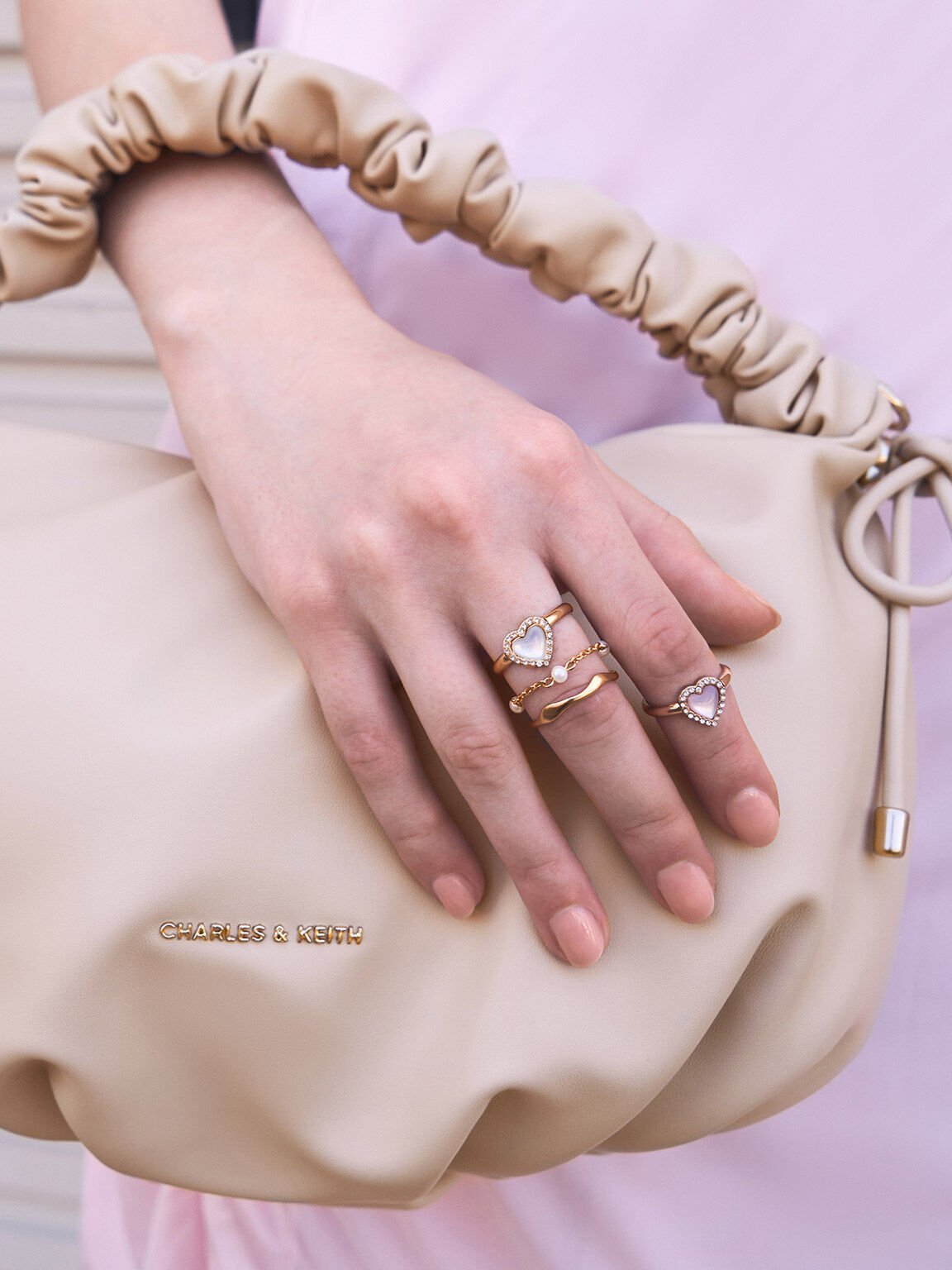 Corrine Pearl Chain-Link Double Ring, Brush Gold, hi-res