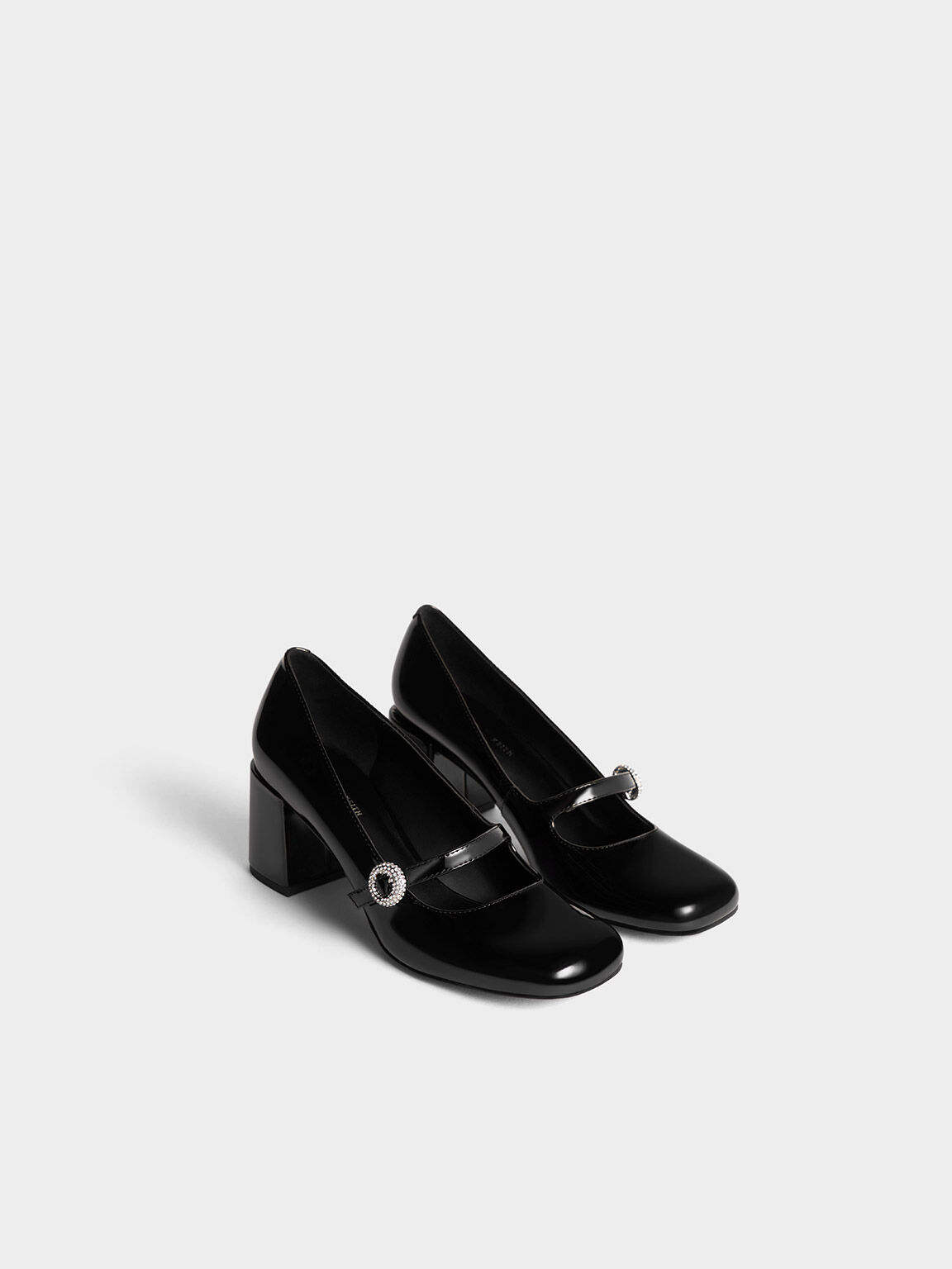 Zapatos Mary Jane de charol negro con tacón cuadrado - Schoolgirl-50