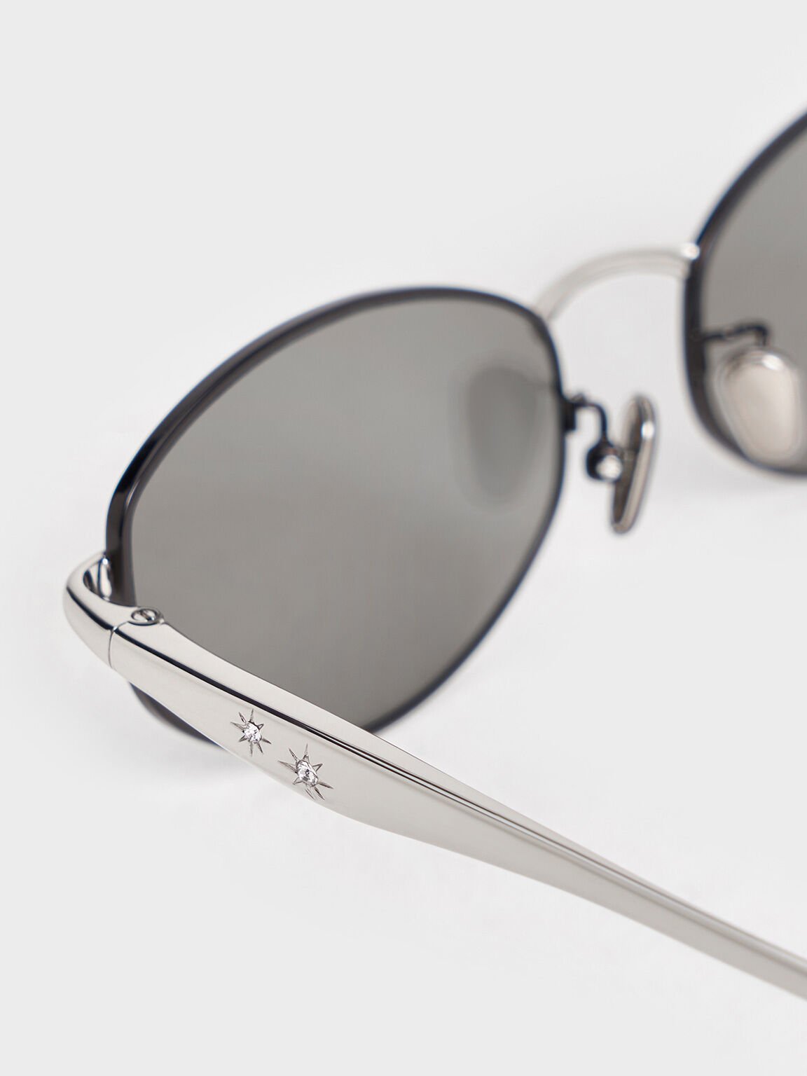 Crystal-Accent Oval Sunglasses, Noir, hi-res