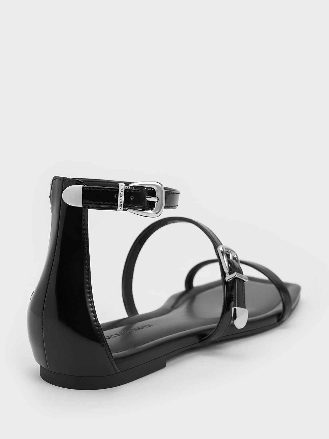Square-Toe Buckled Triple-Strap Sandals, Black Box, hi-res