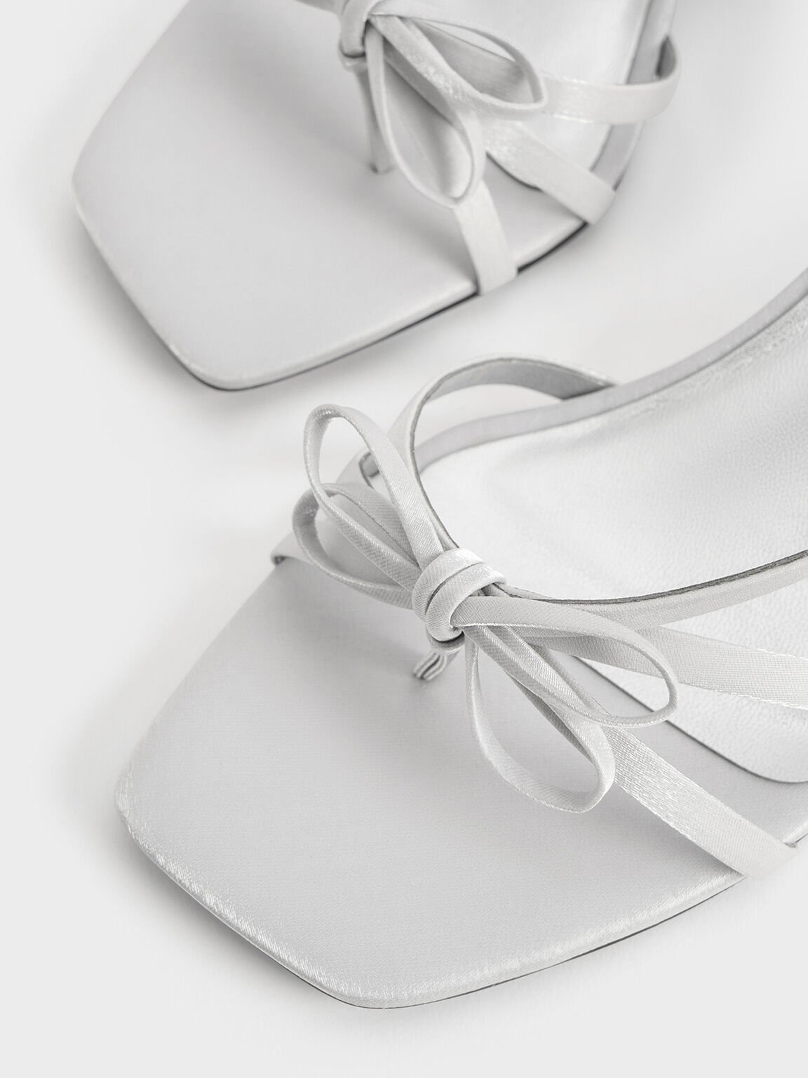 Bow Strappy Heeled Thong Sandals, Silver, hi-res