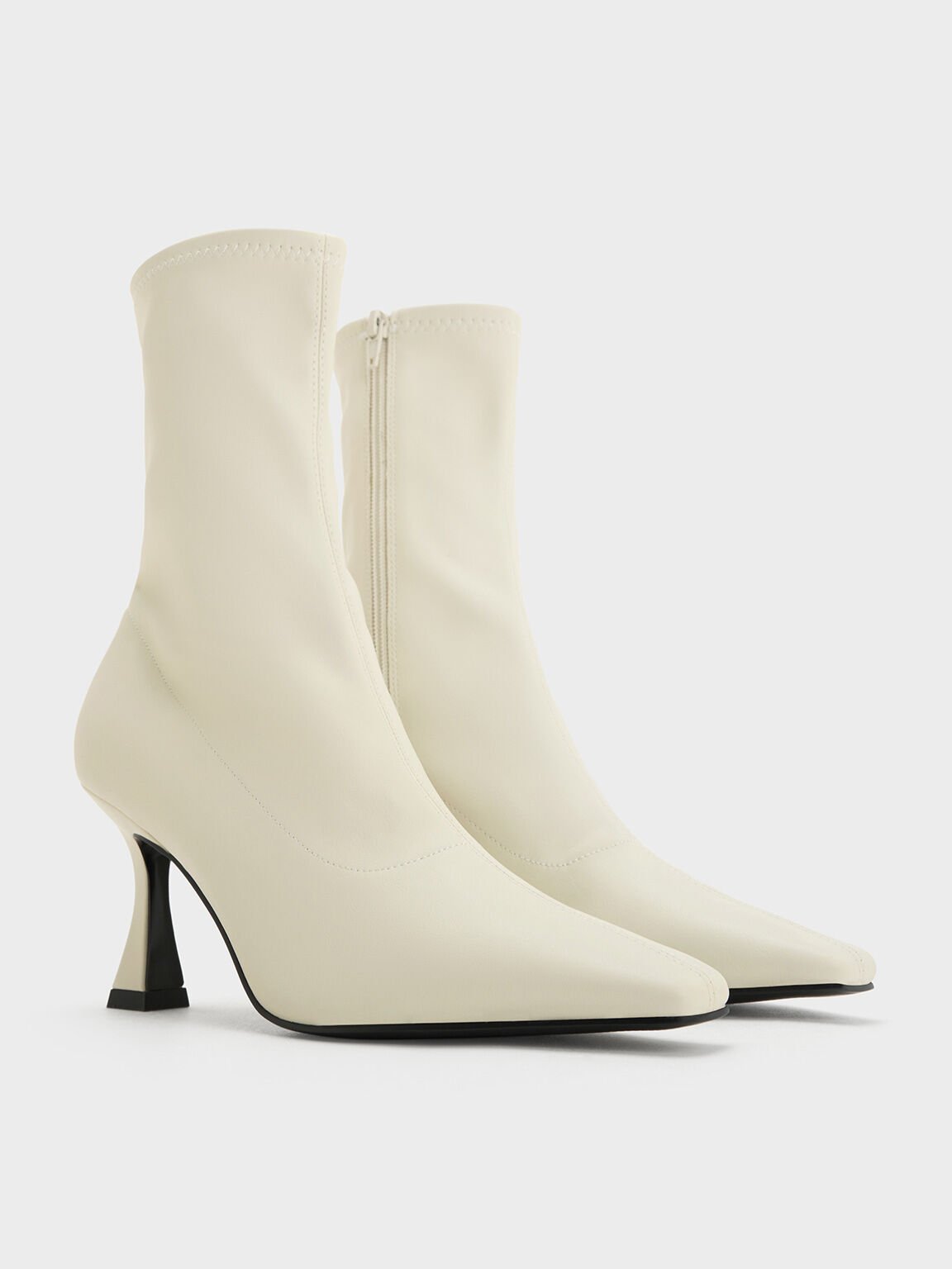 Elongated Square-Toe Ankle Boots, Chalk, hi-res