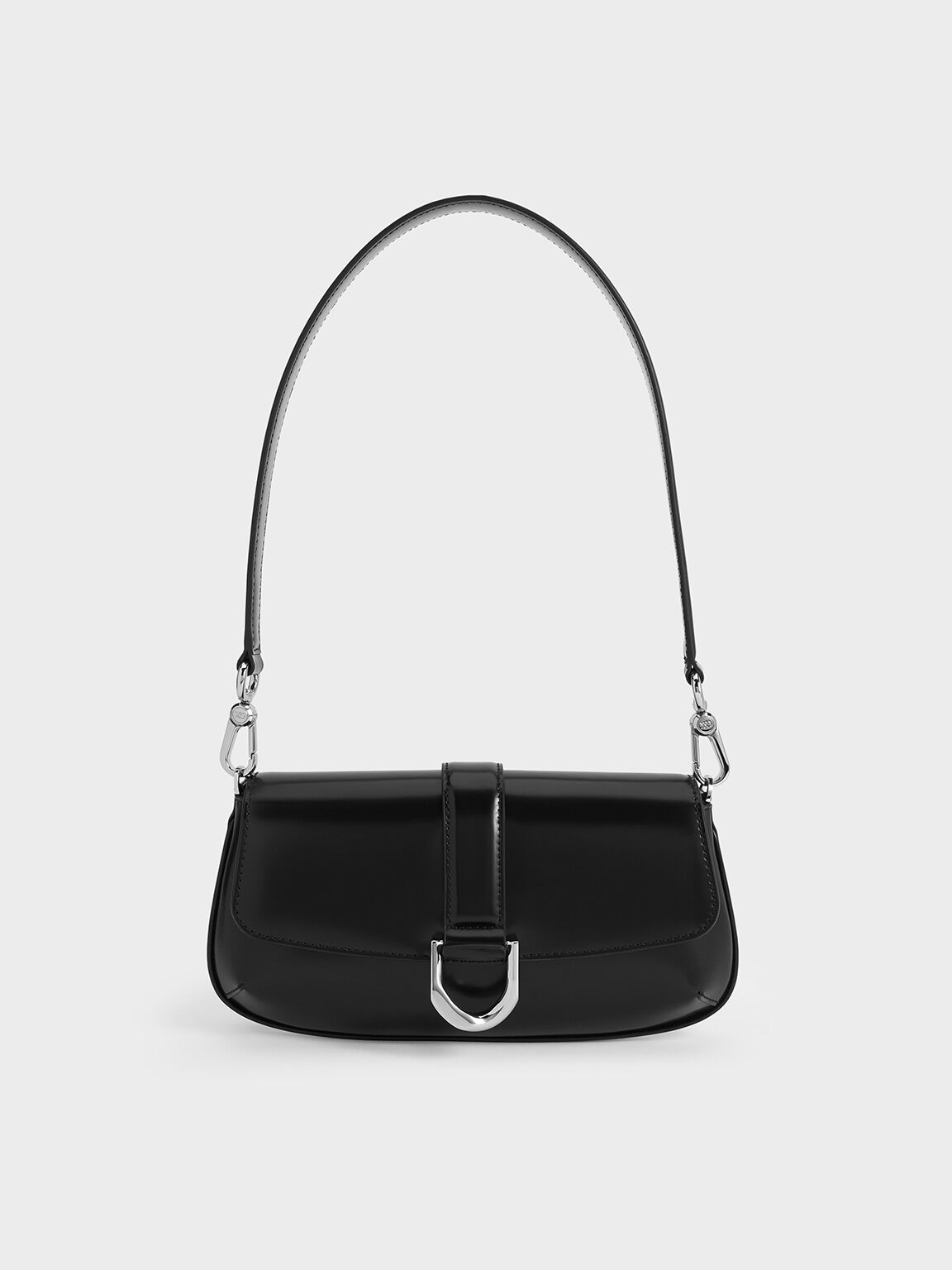 Bolso alargado Gabine de cuero, Noir, hi-res