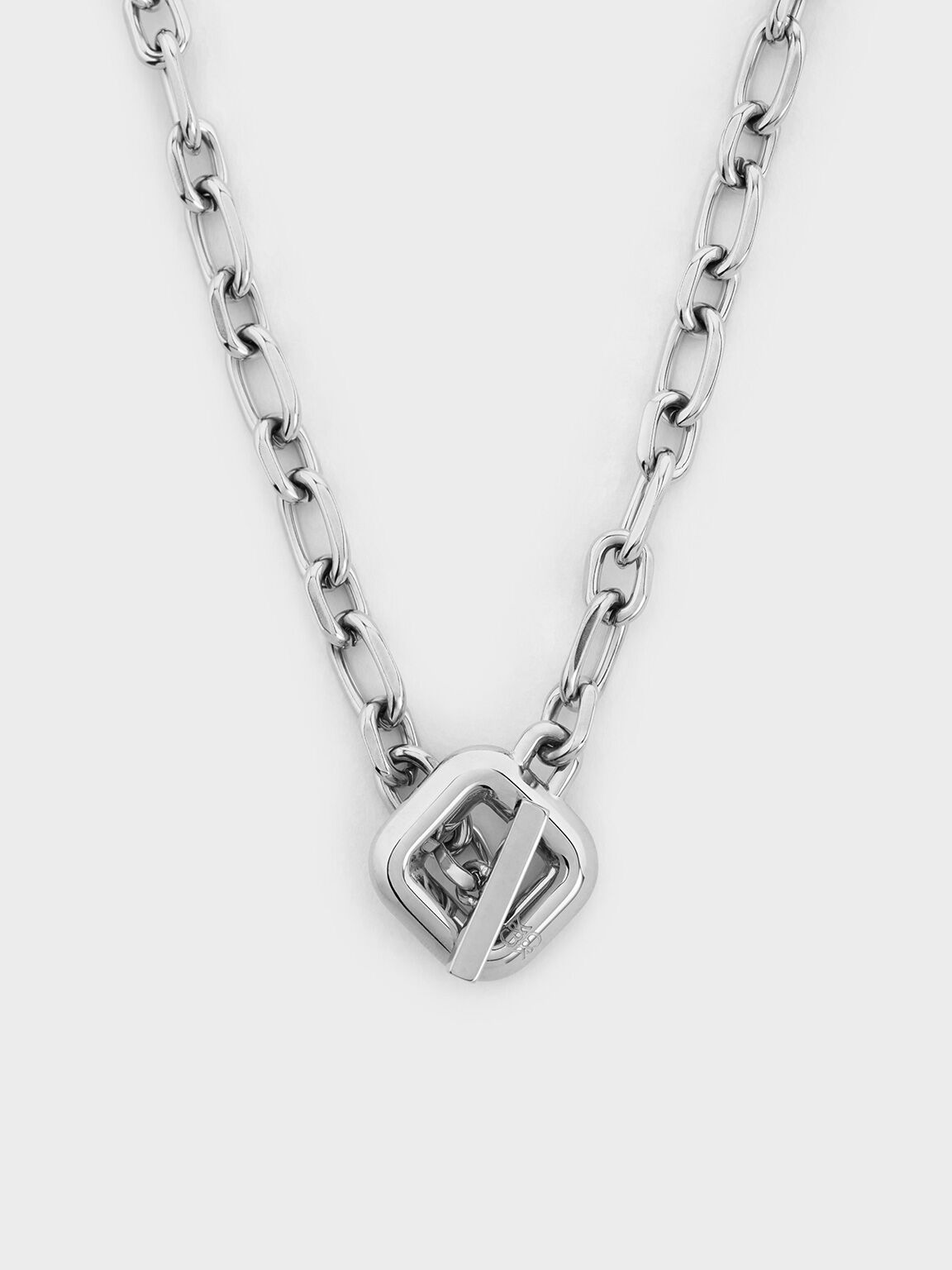 Collier chaîne à fermoir en T, Argent, hi-res