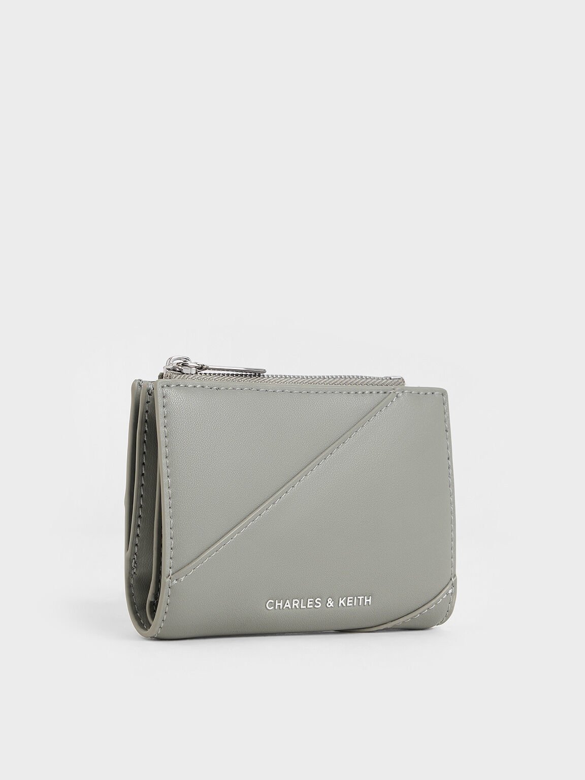 Cartera trin con bordes de punto, Gris, hi-res