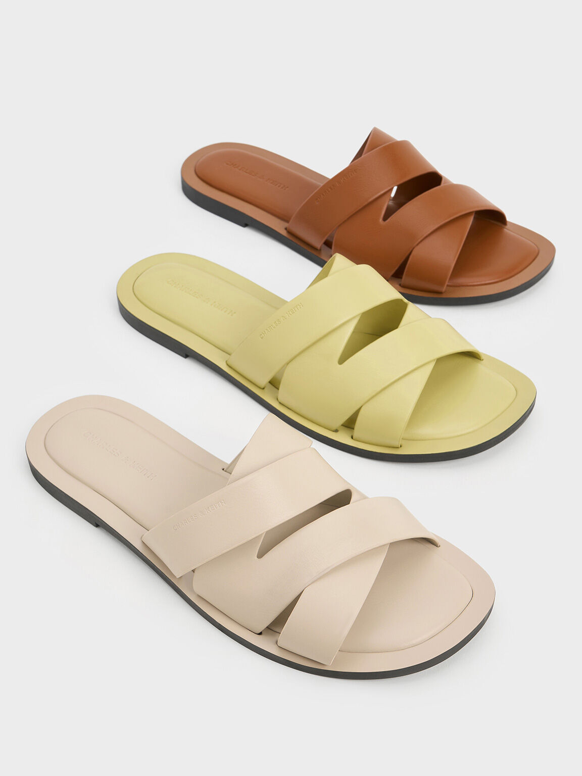 Strappy Crossover Slide Sandals, Beige, hi-res