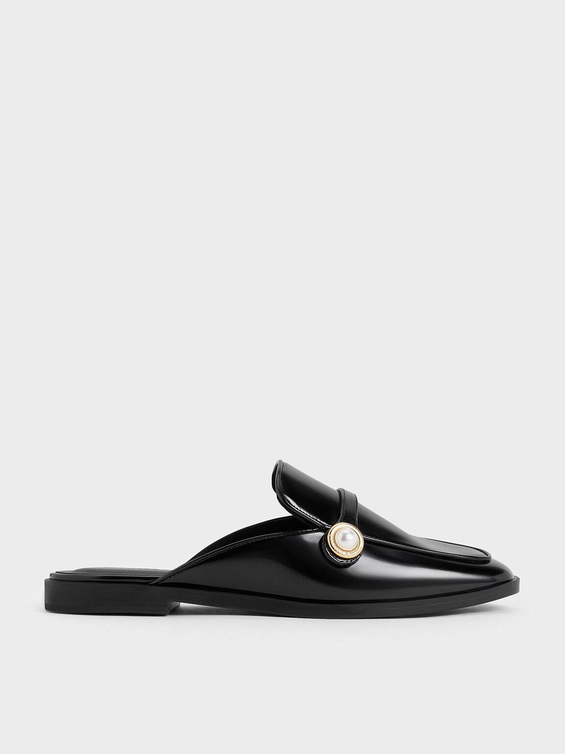 Pearl-Embellished Loafer Mules, Black Box, hi-res