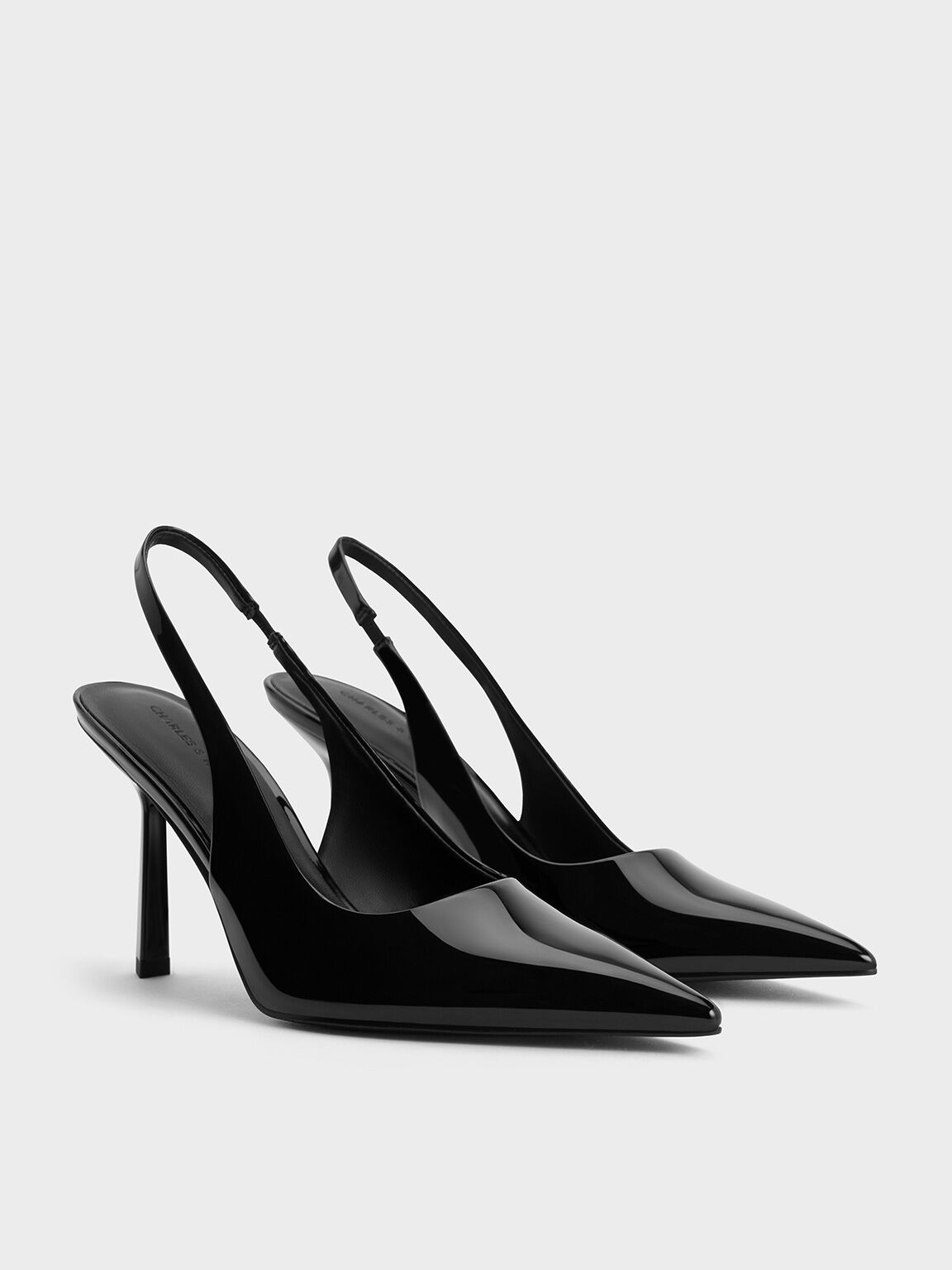 Patent Pointed-Toe Slingback Pumps, Black Patent, hi-res