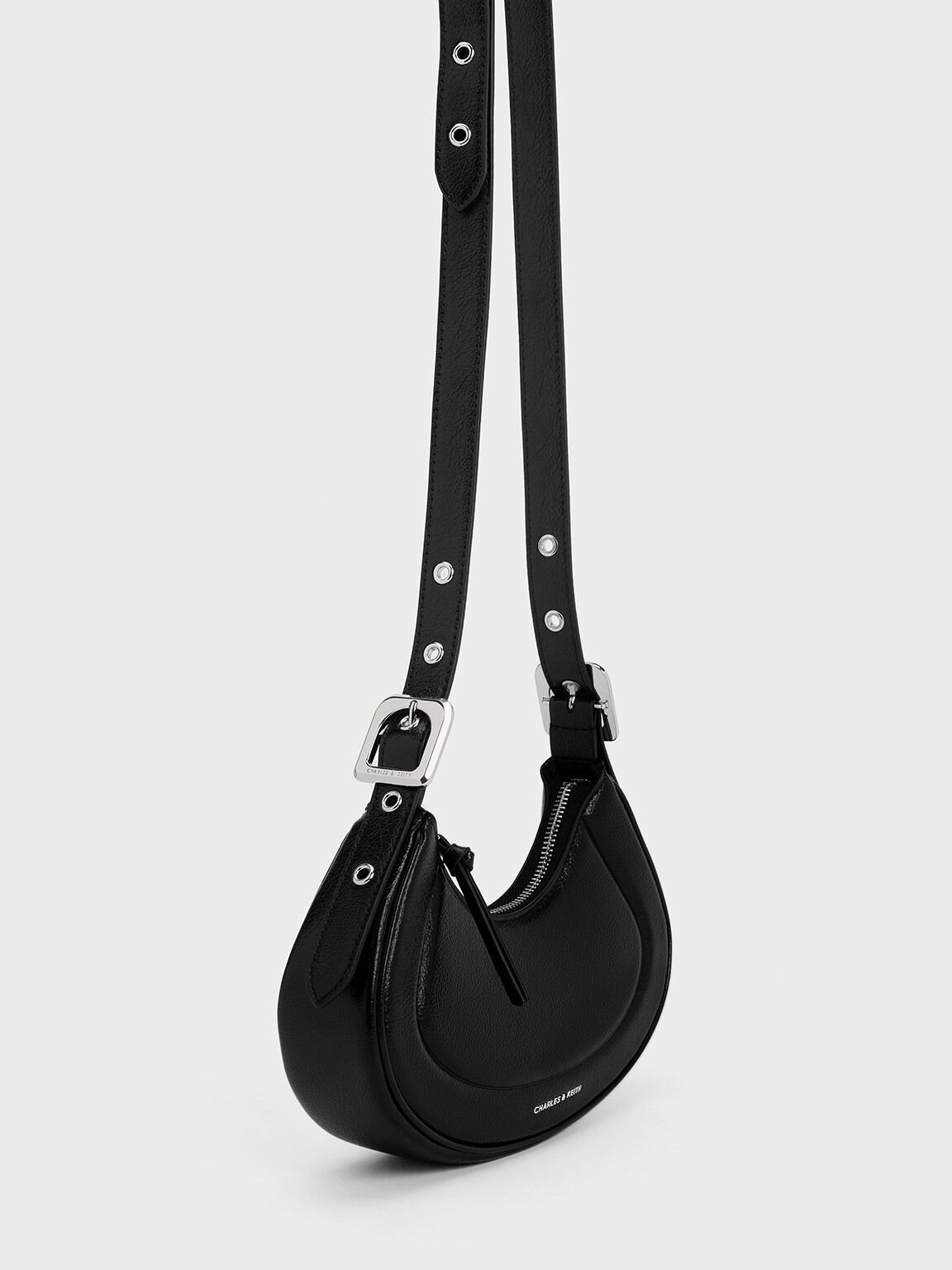 Petra Curved Shoulder Bag, Noir, hi-res