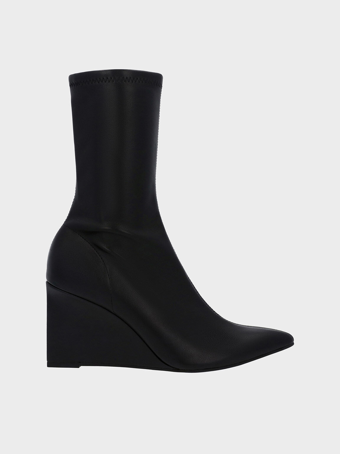 Black Pointed-Toe Wedge Ankle Boots - CHARLES & KEITH NL