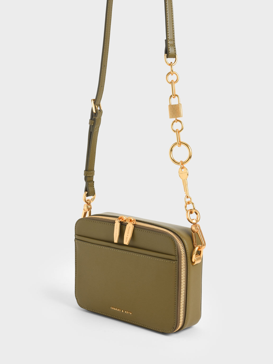 Charles & Keith Crossbody Bag with Chain Strap in Olive-Blue