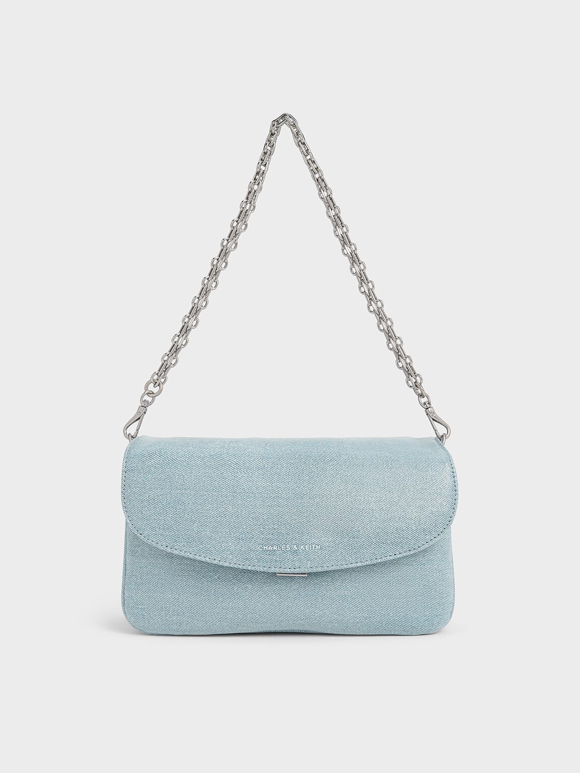 Sac porté épaule à rabat en denim Caia, Bleu Denim, hi-res