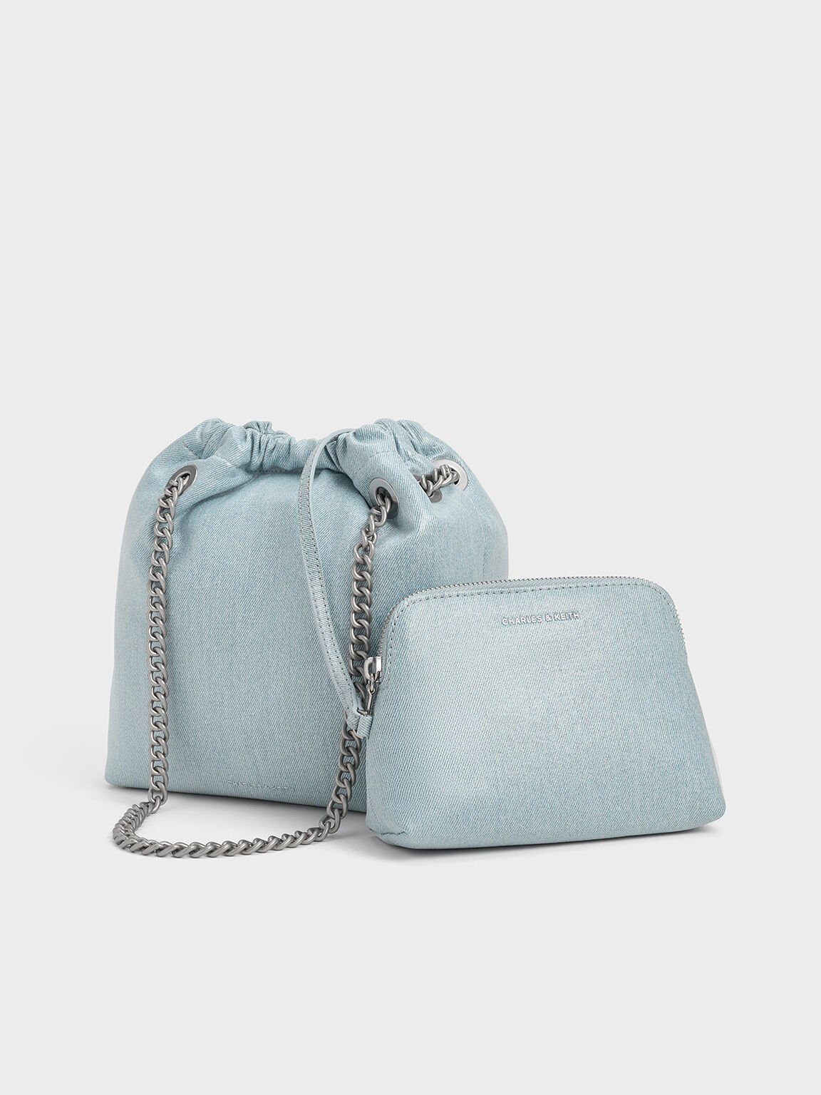 Sac cabas denim à poignée en chaîne Caia, Bleu Denim, hi-res