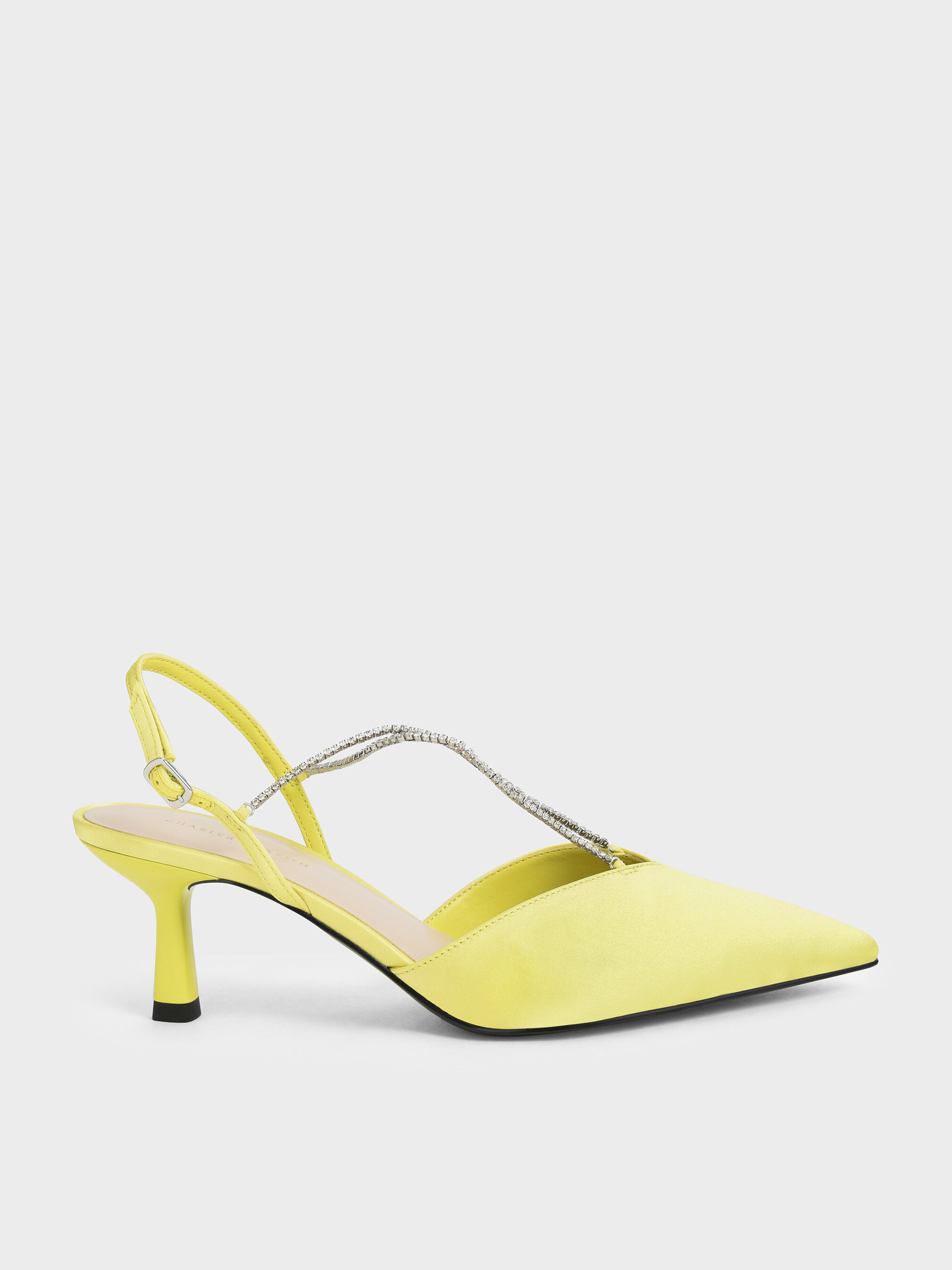 Lime Recycled Polyester Gem-Strap Slingback Pumps - CHARLES & KEITH DE