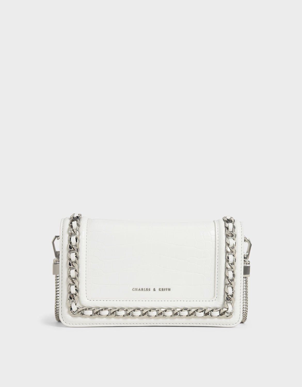 white clutch bag with chain