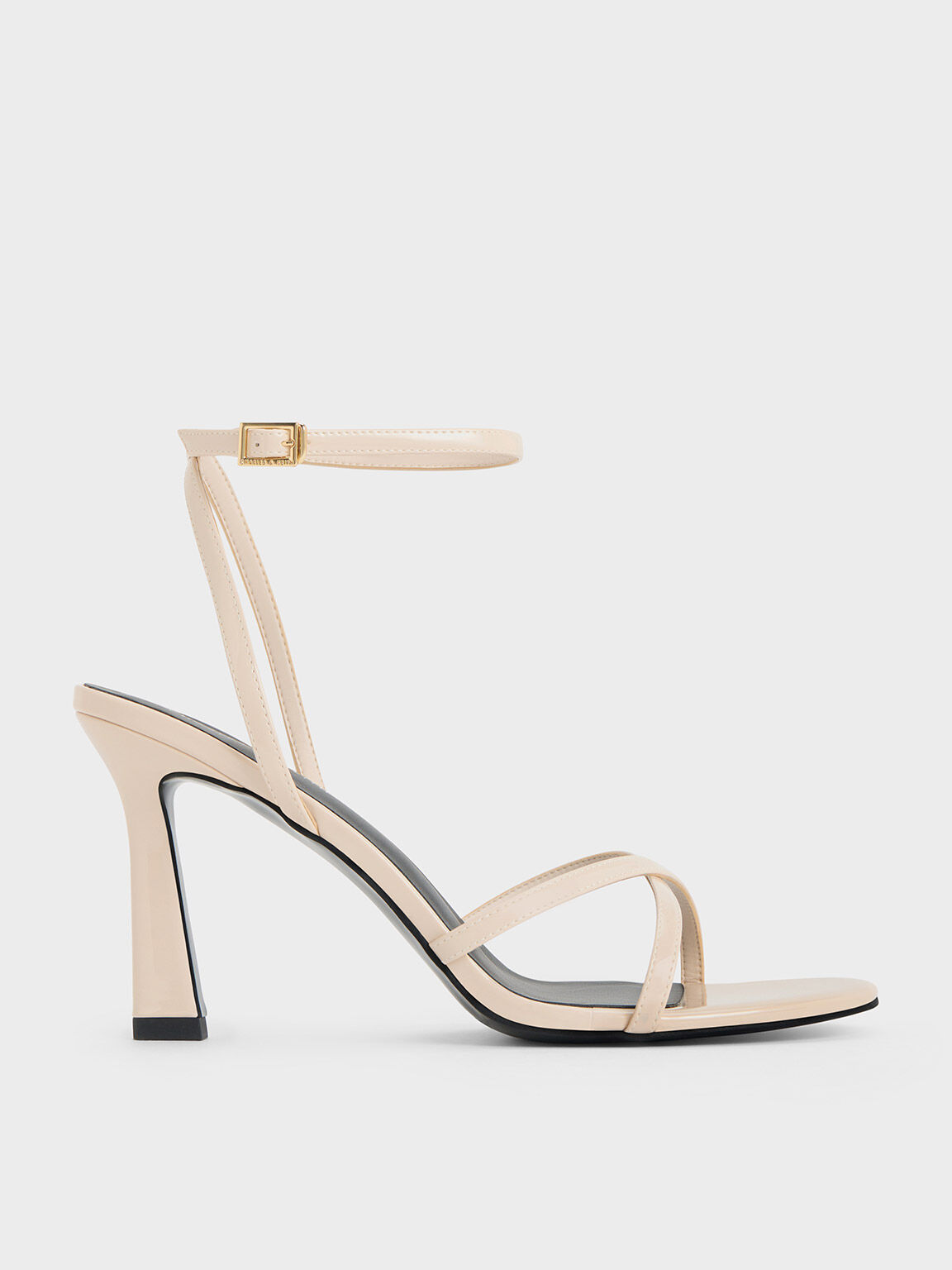 Black Patent Patent Strappy Crossover Sandals - CHARLES & KEITH PH