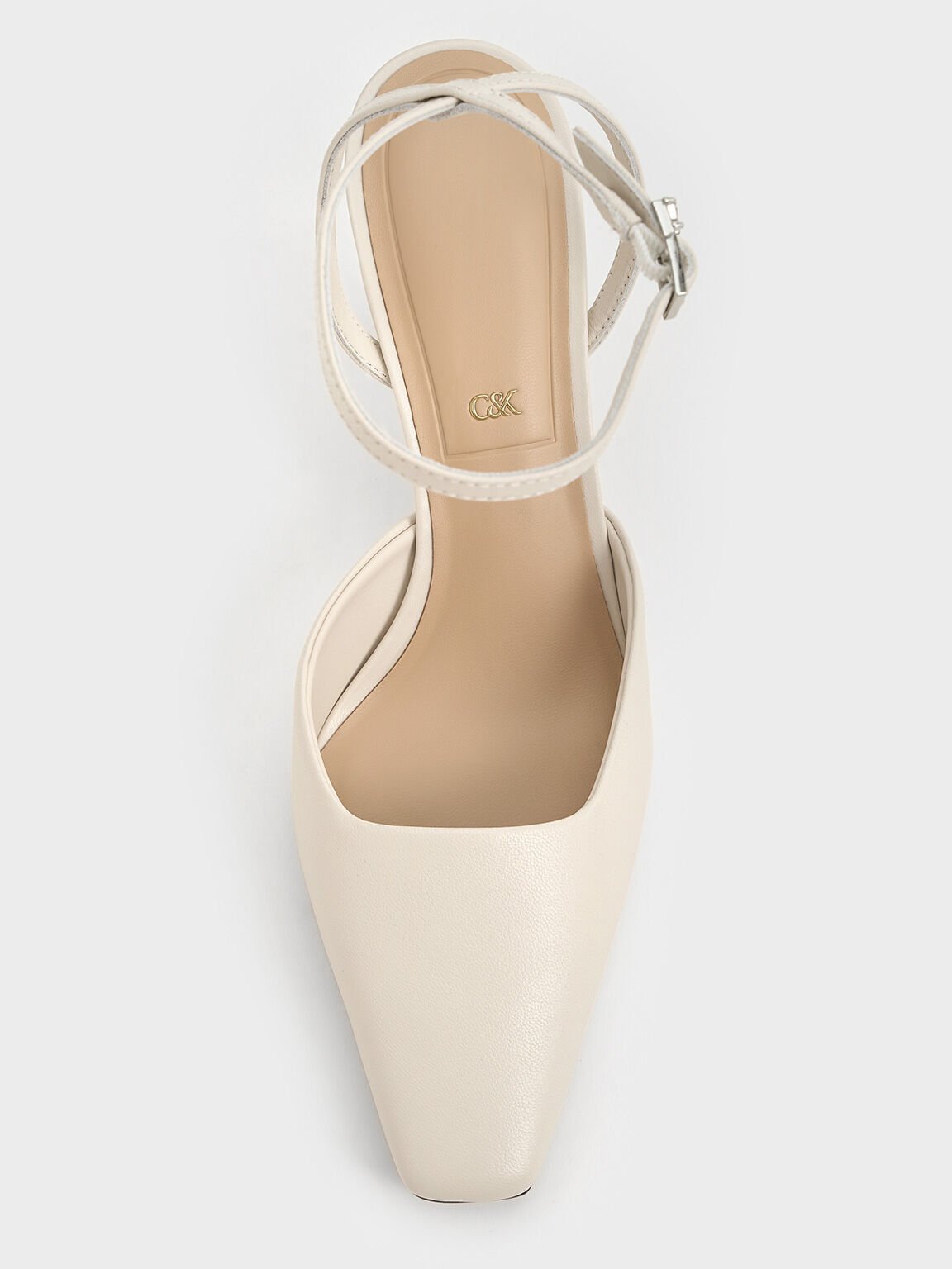 Leather Sculptural-Heel Ankle-Strap Pumps, White, hi-res