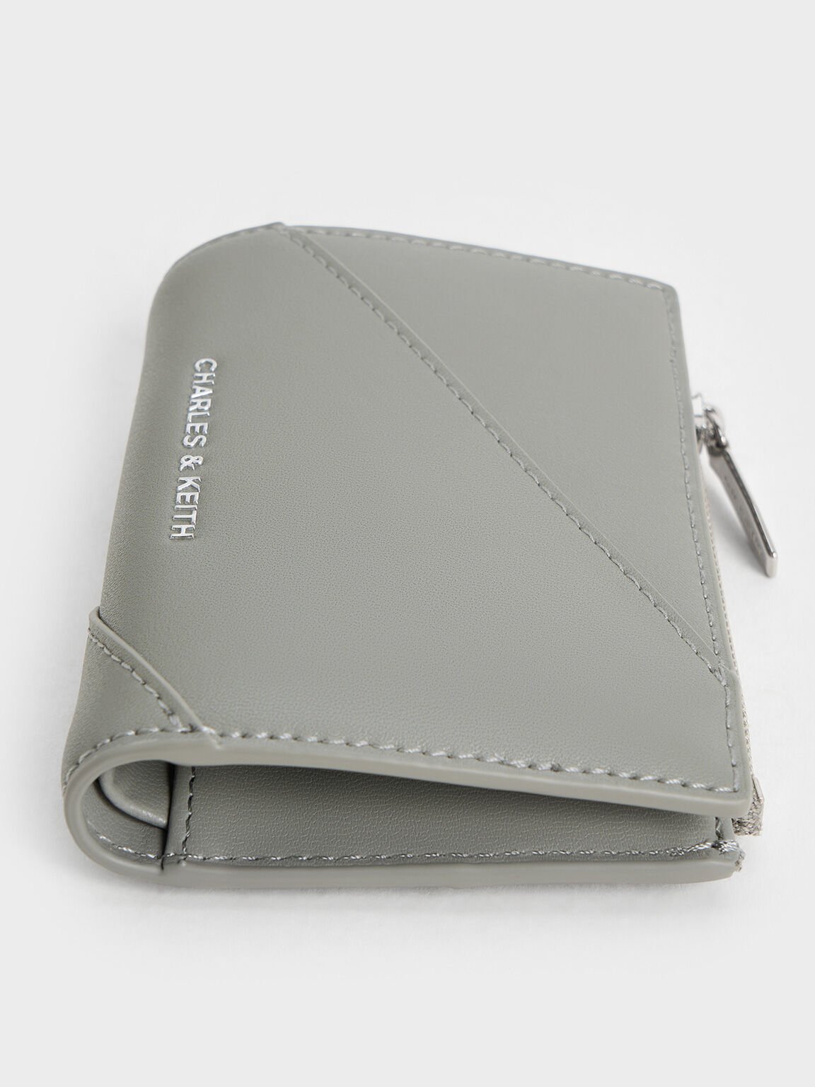 Cartera trin con bordes de punto, Gris, hi-res