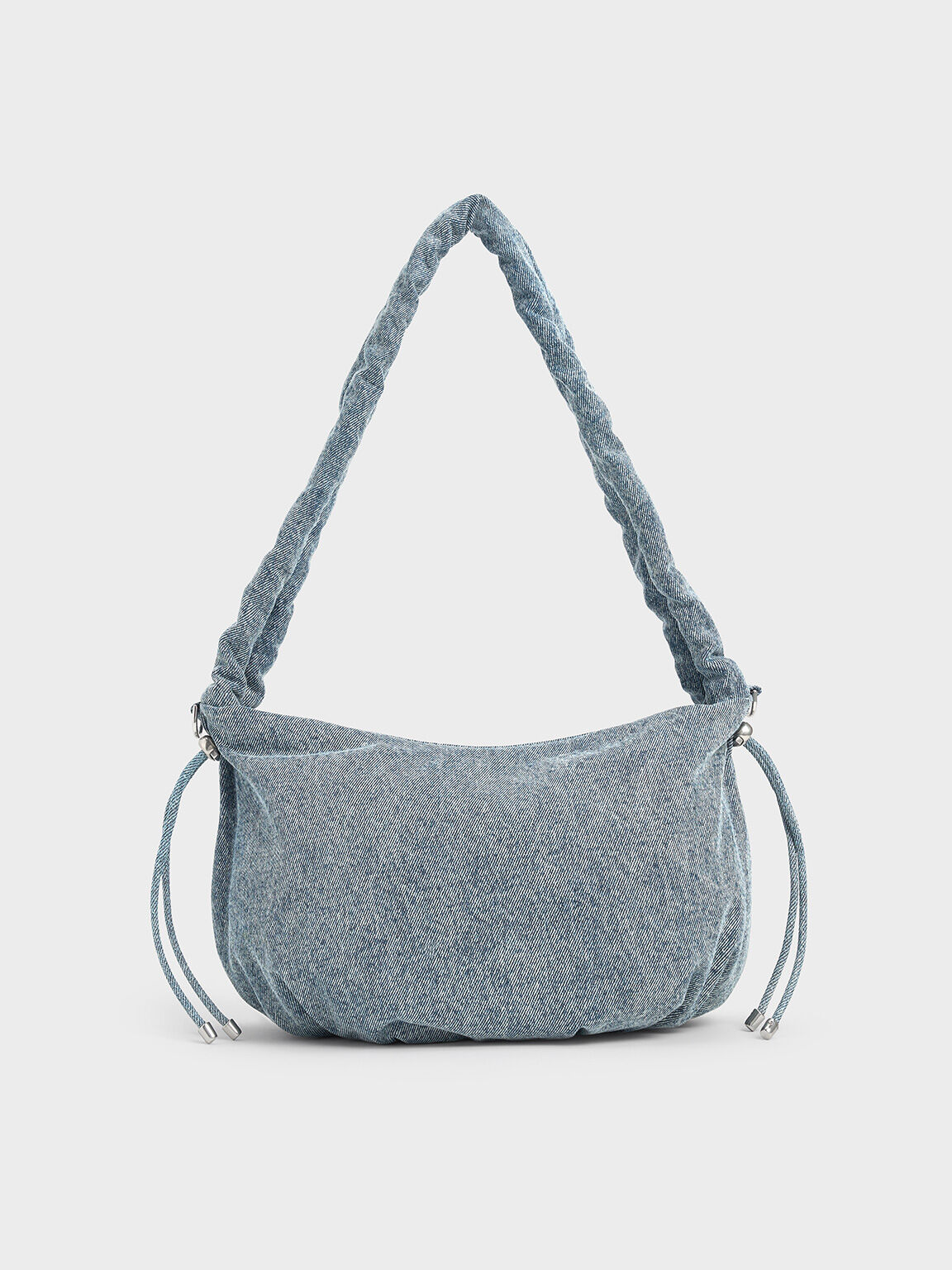 Bolso hobo Maisy de denim con asa fruncida, Azul mezclilla, hi-res