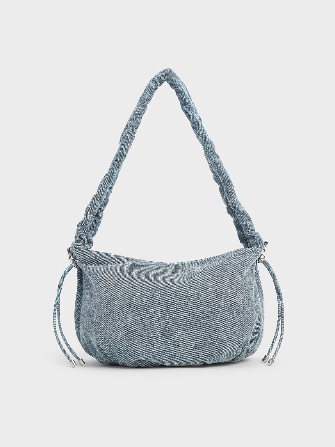 Sac hobo en denim à poignée froncée Maisy, Bleu Denim, hi-res