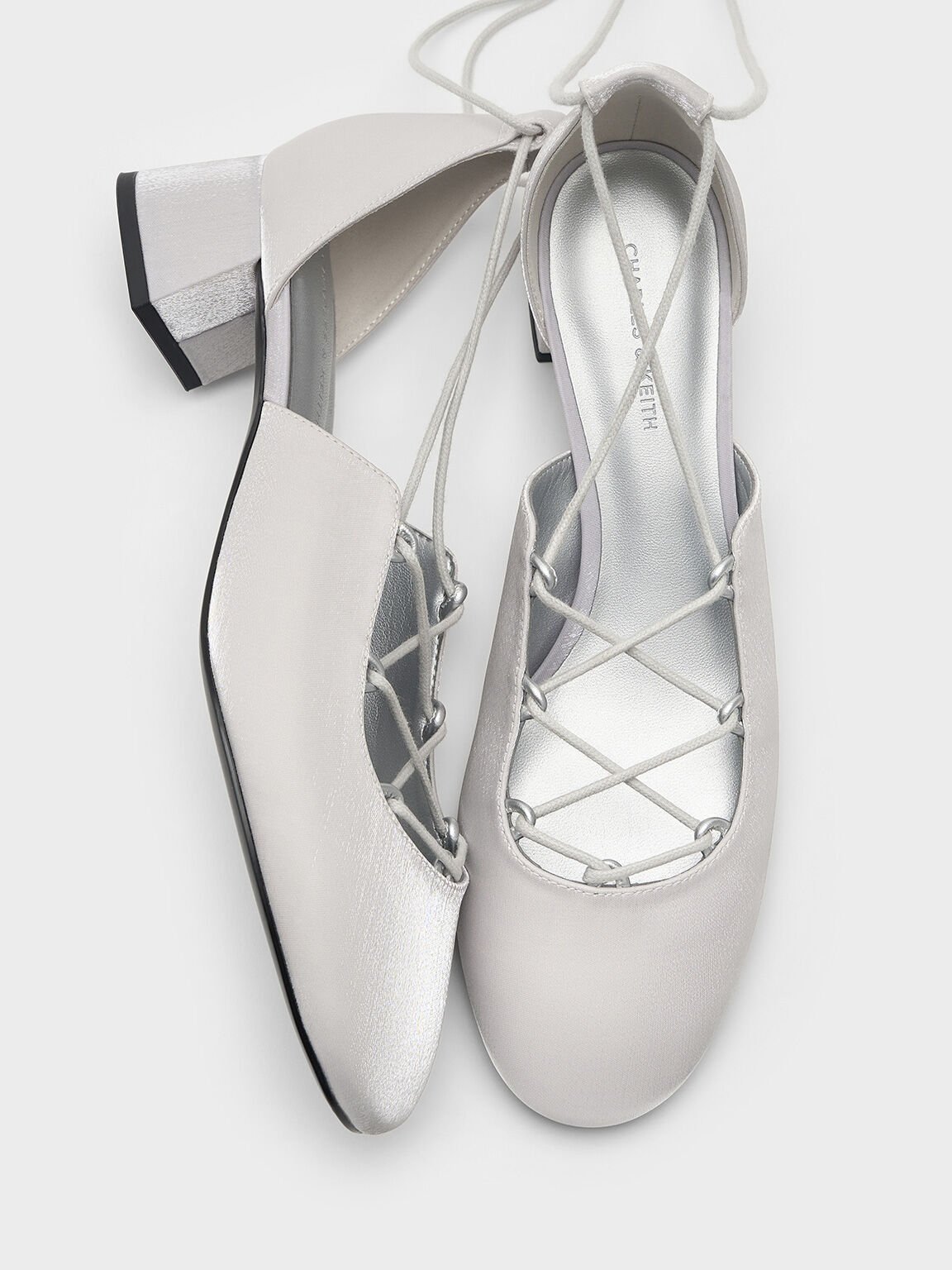 Lace-Up Tie-Around D'Orsay Pumps, Silver, hi-res