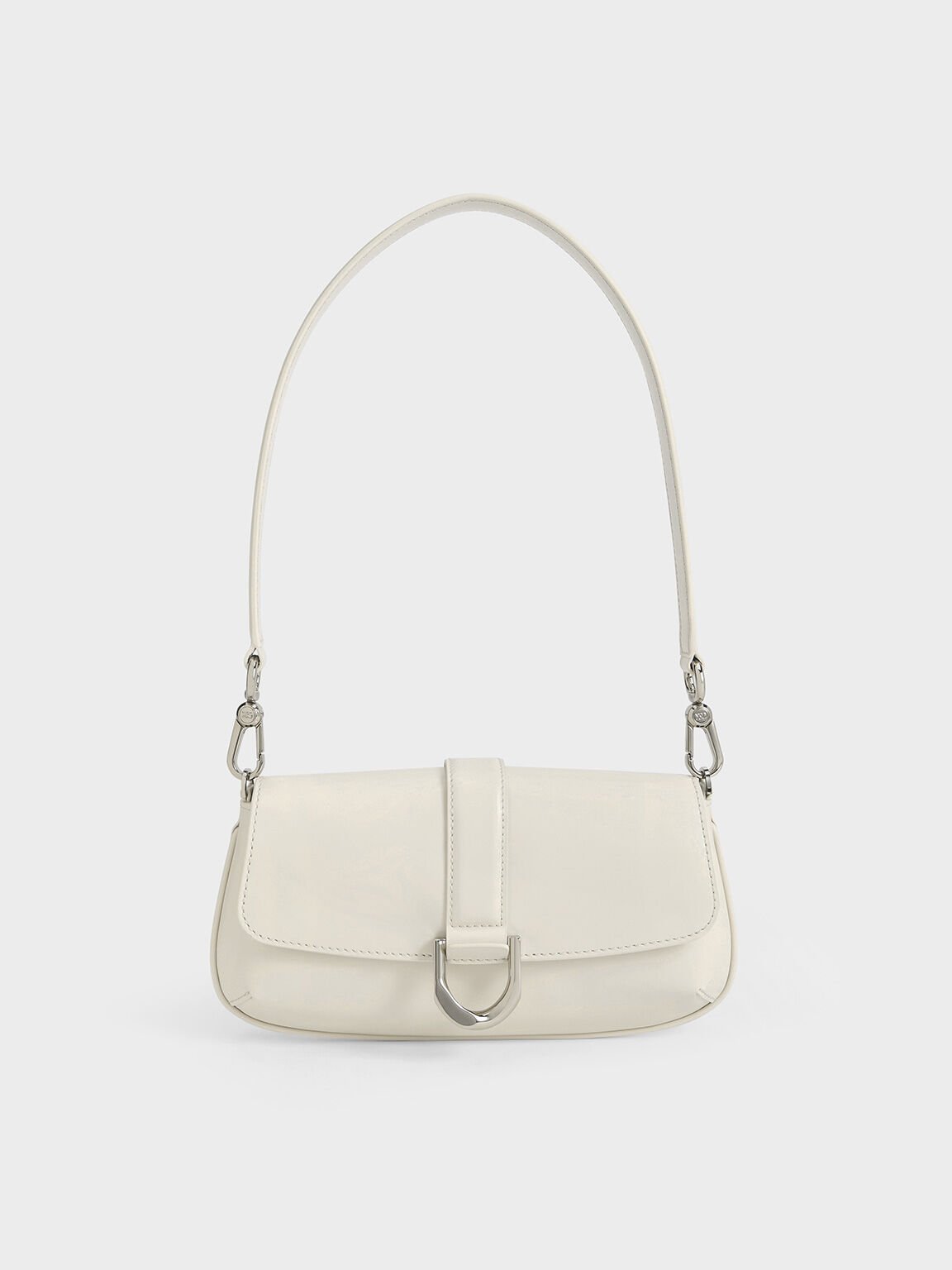 Bolso alargado Gabine de cuero, Blanco, hi-res