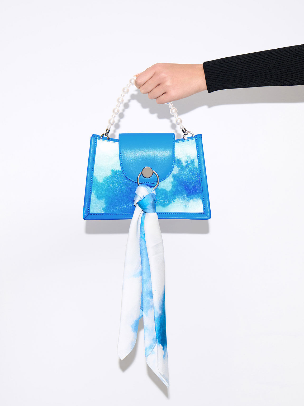 Multicoloured Mini Roza Beaded Handle Scarf Cloud-Print Bag 