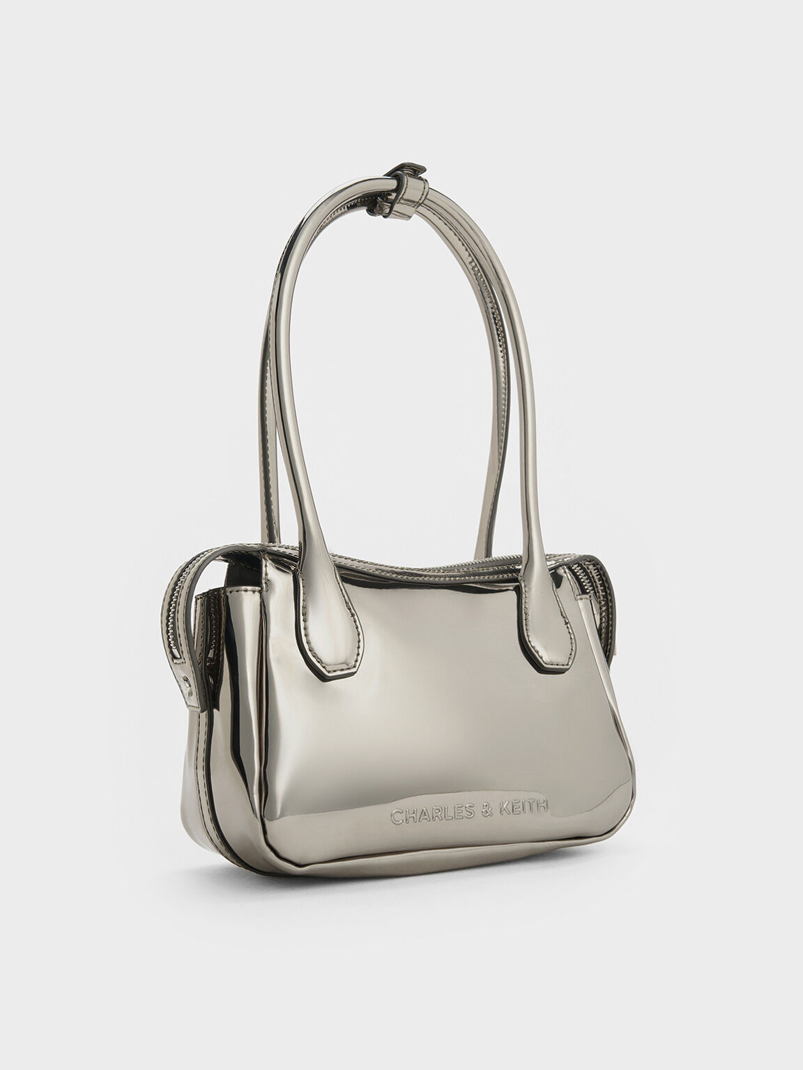 Bosie Metallic Elongated Top Handle Bag, Pewter, hi-res