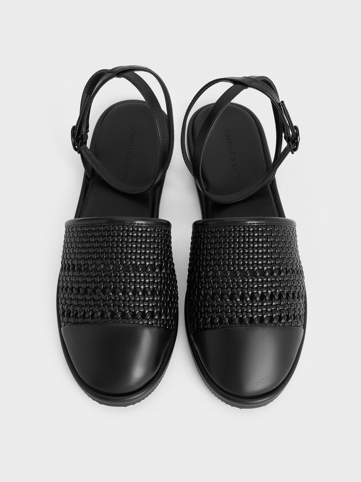 Woven Ankle-Strap Flats, Black, hi-res