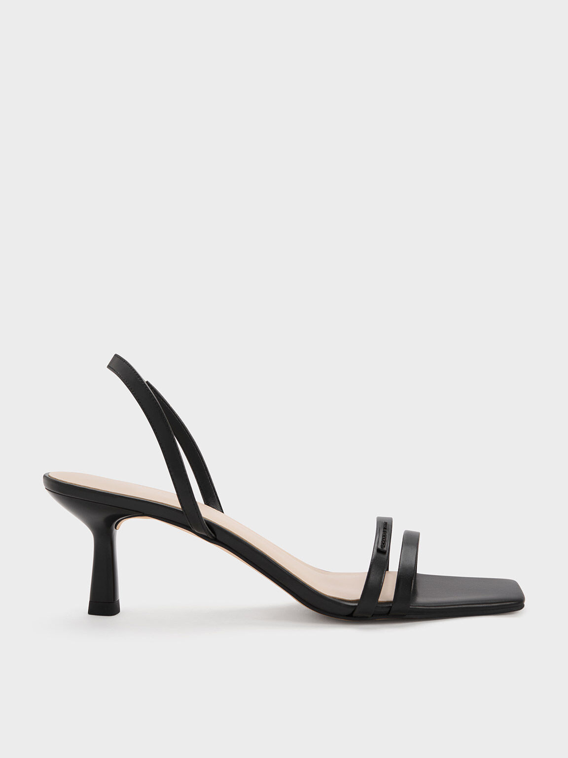 Black Double Strap Slingback Heeled Sandals - CHARLES & KEITH NO