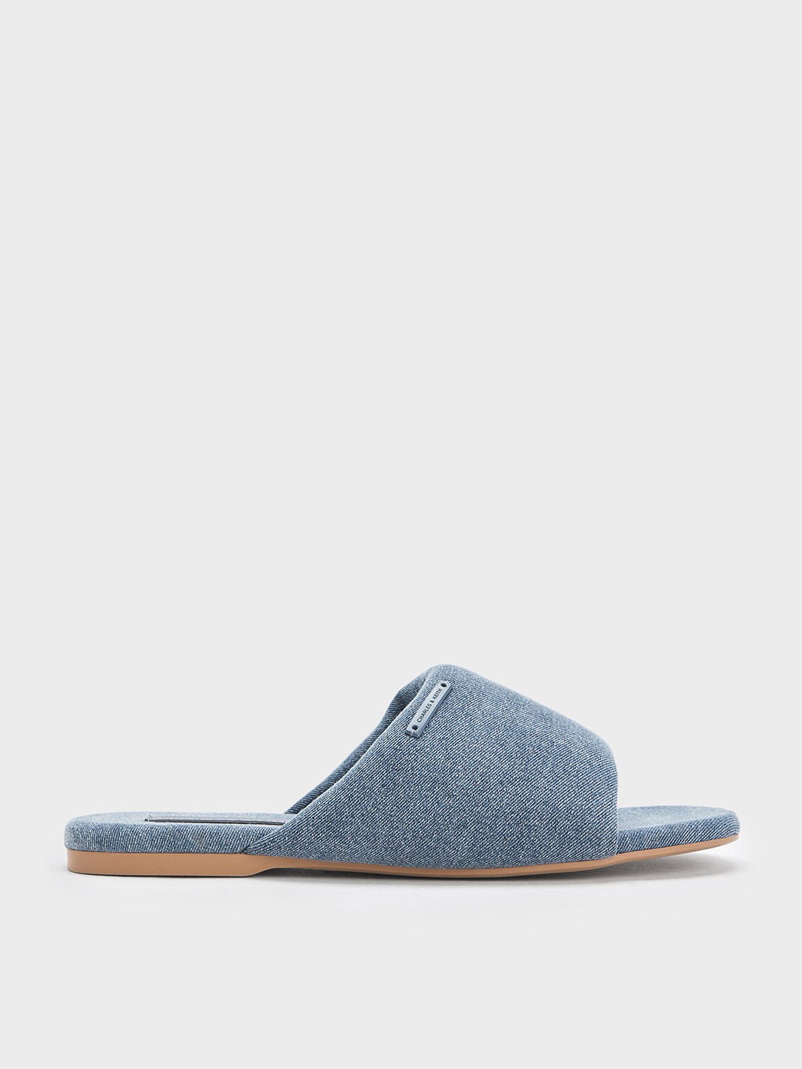 Sandales à enfiler en denim avec lanière rembourée, Bleu Denim, hi-res